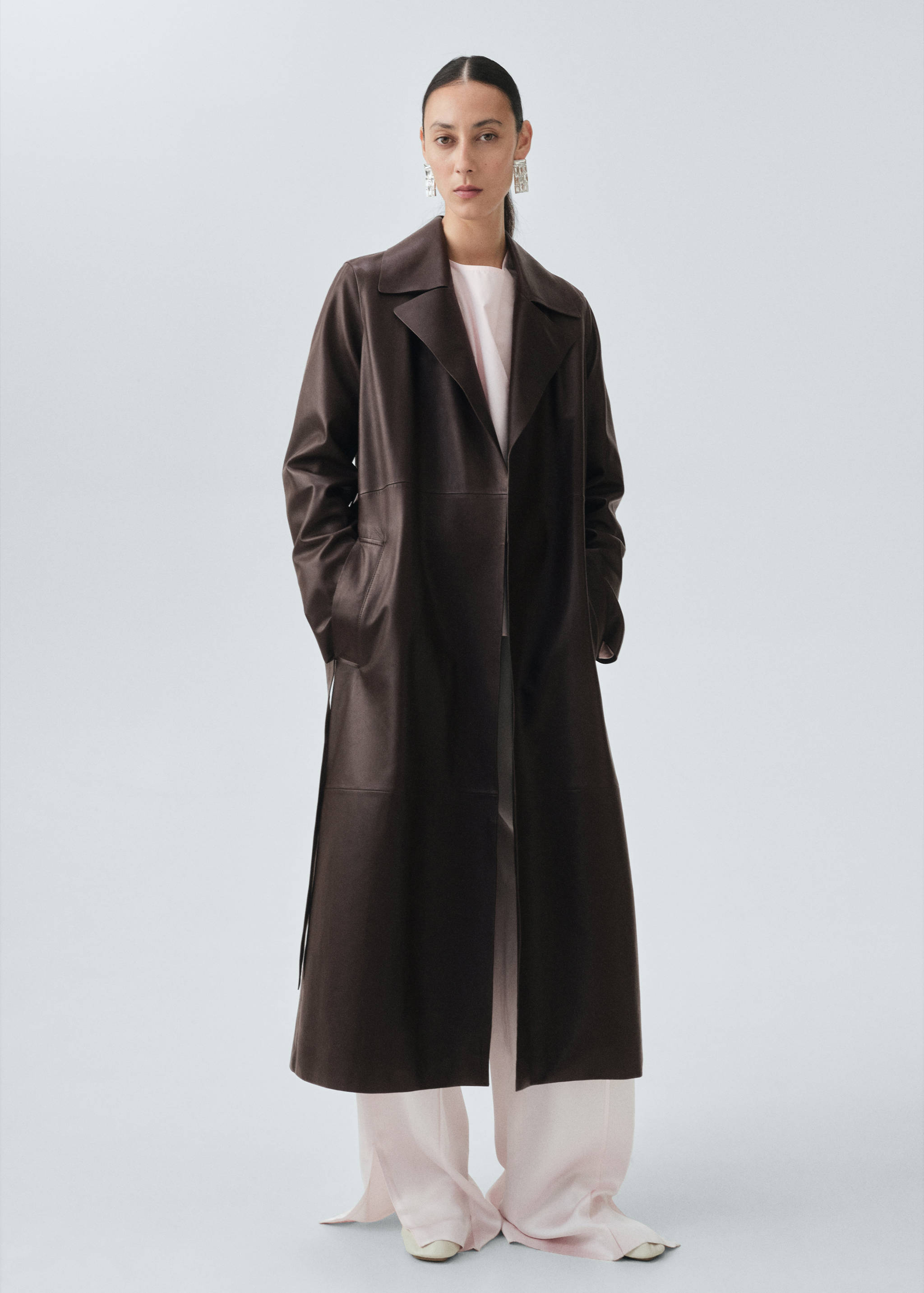 100% leather trench coat with belt - General plane