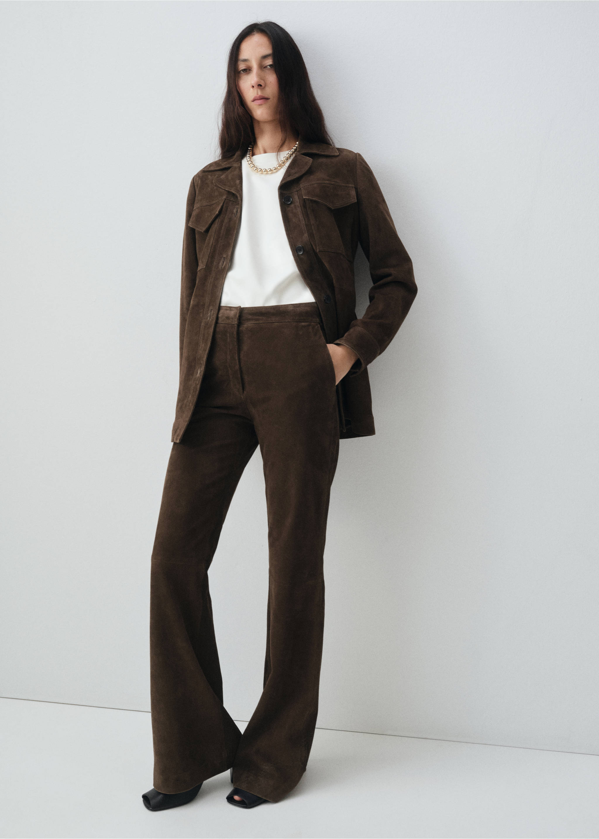 100% suede flared trousers - General plane, Khaki. Ref: 17066344-00.