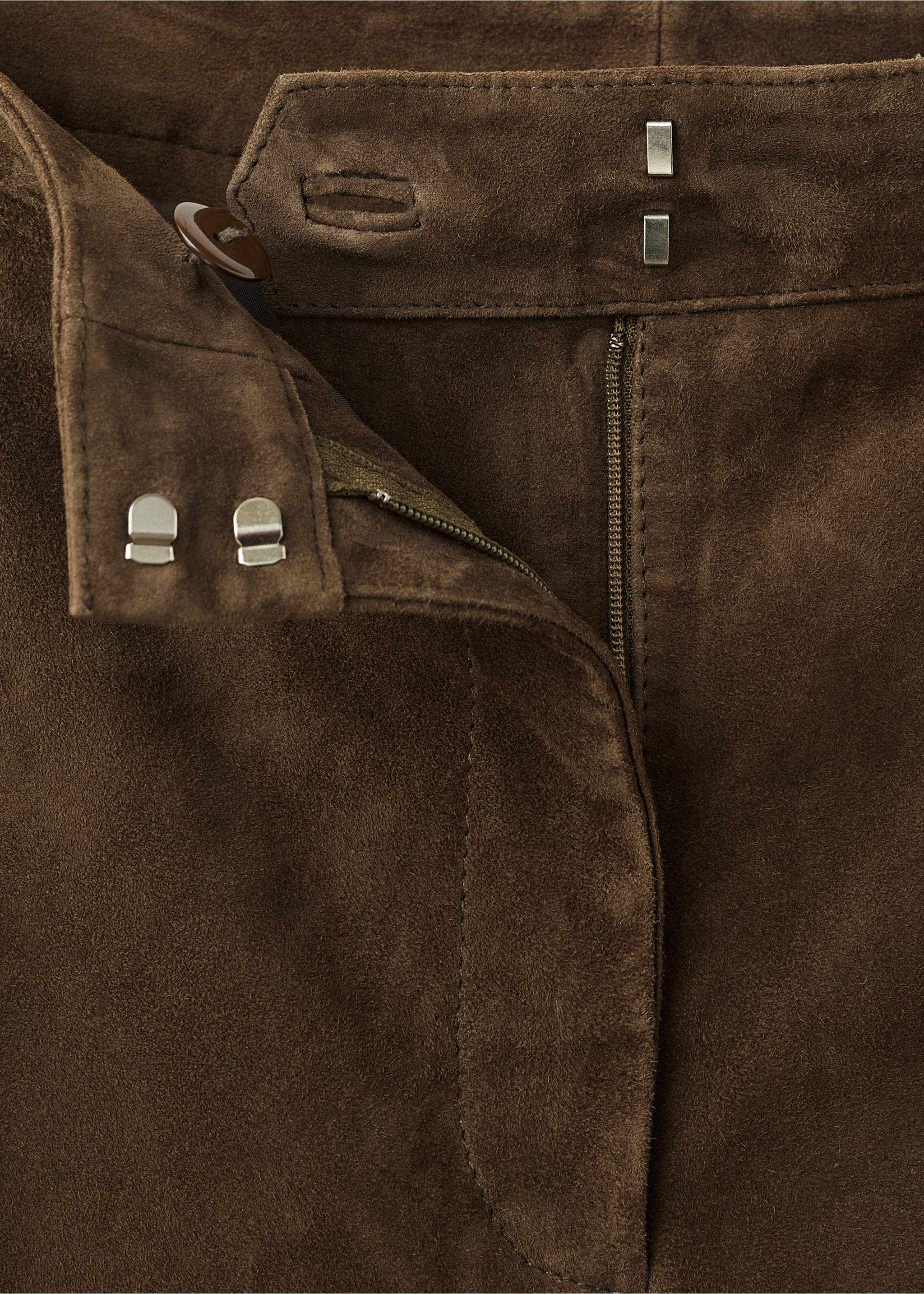 100% suede flared trousers - Details of the article 8, Khaki. Ref: 17066344-00.