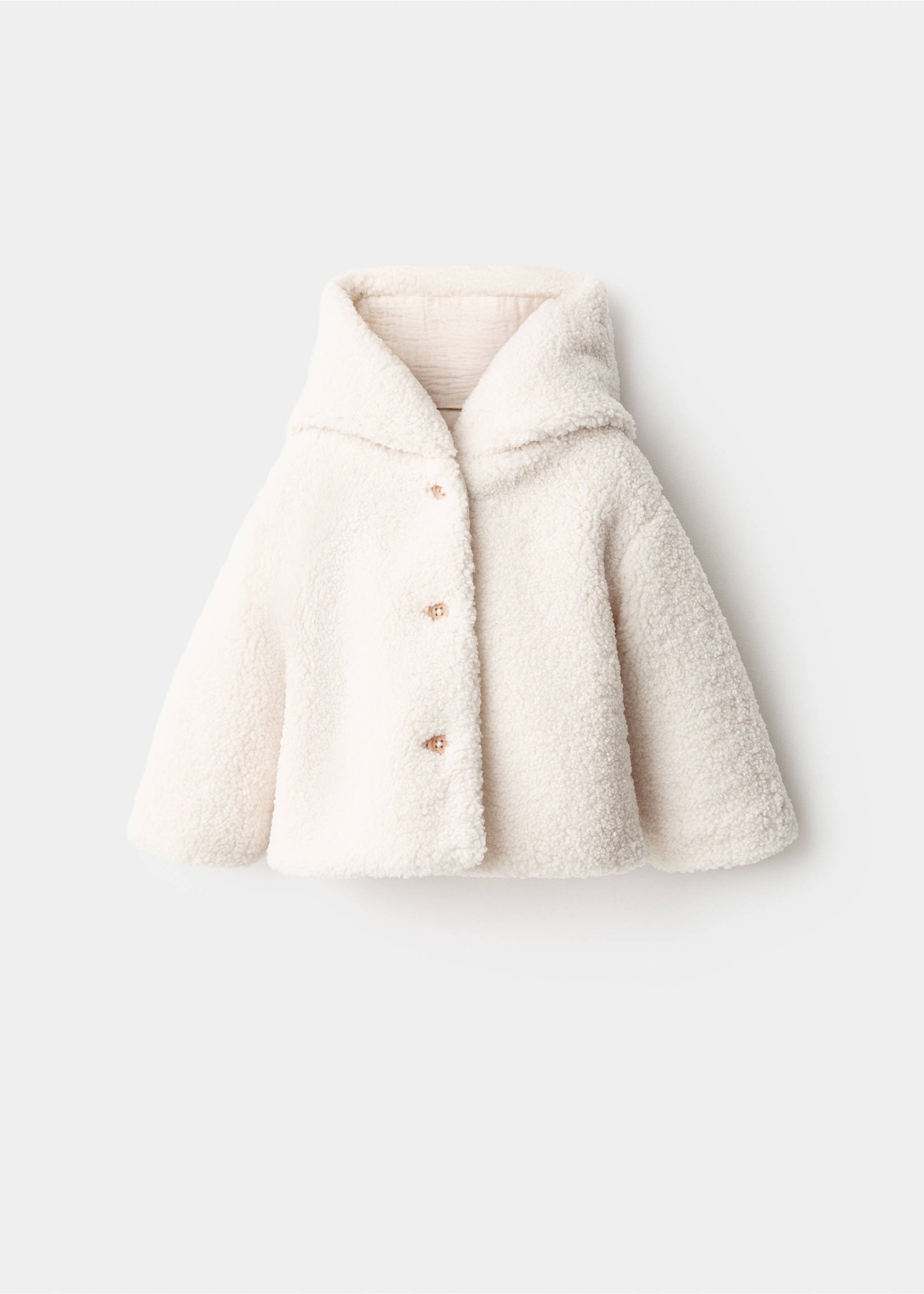 Shearling-effect hooded coat - Article without model, Ecru. Ref: 17066345-00.