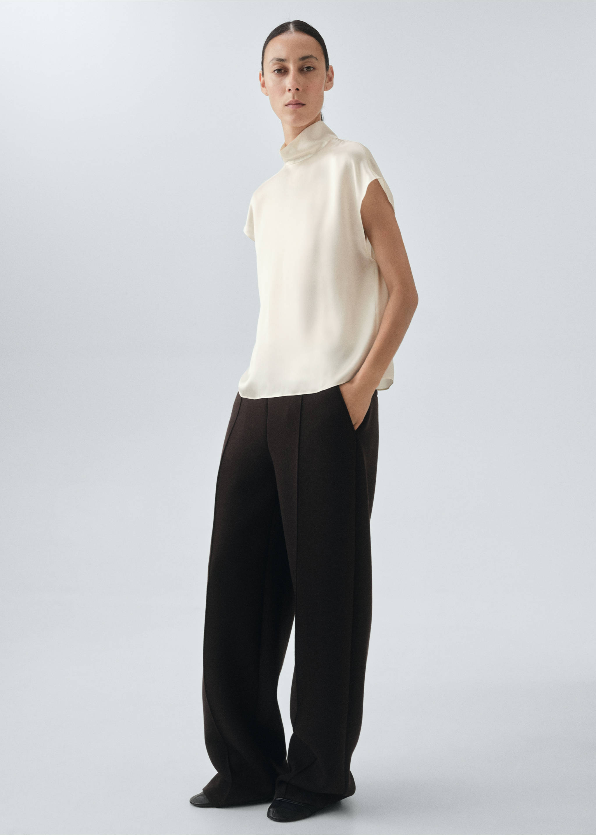 100% silk satin turtleneck blouse - General plane, Ecru. Ref: 17066348-00.
