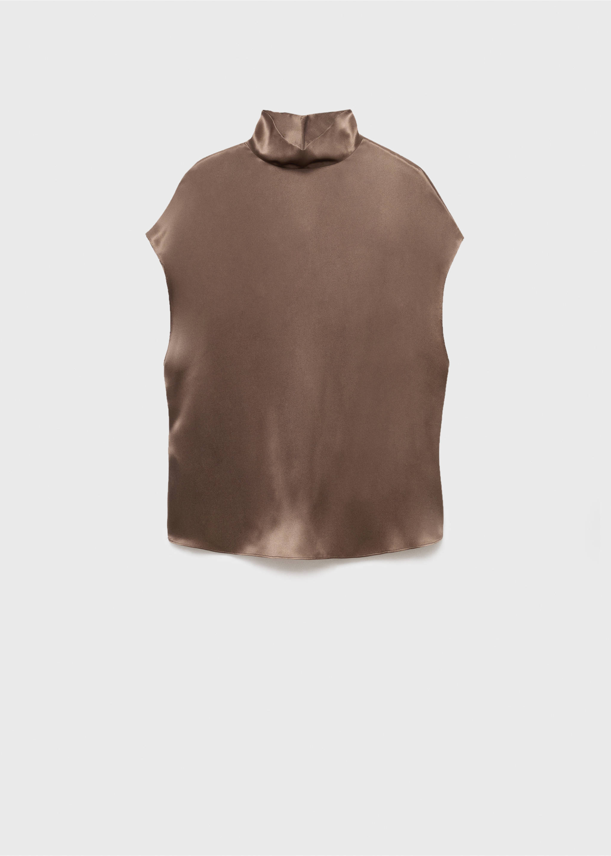Satijnachtige blouse 100% zijde met trechterhals - Artikel zonder model, Middenbruin. Ref: 17066348-00.