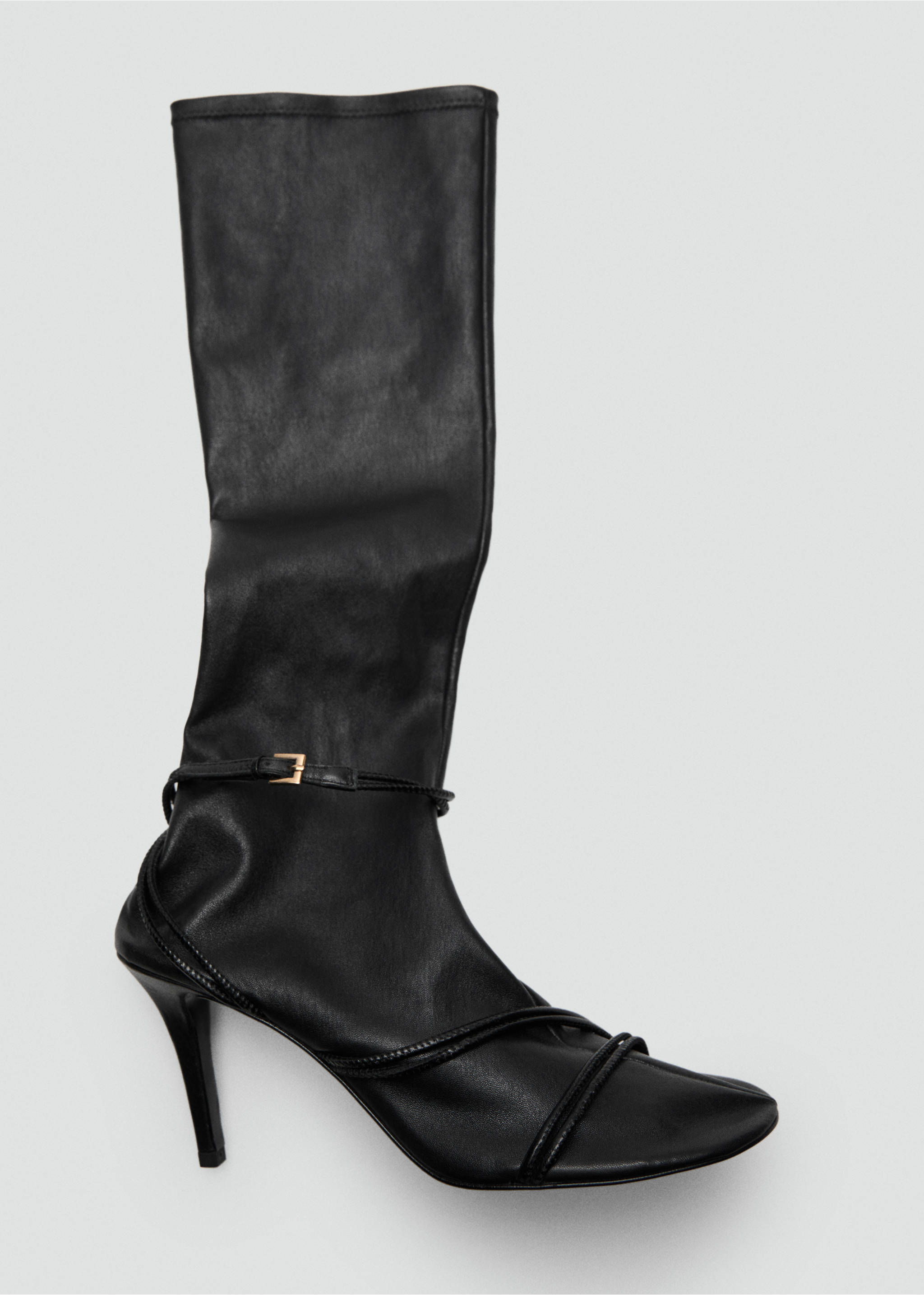 High leather boots with straps - Details of the article 3, Black. Ref: 17066355-00.