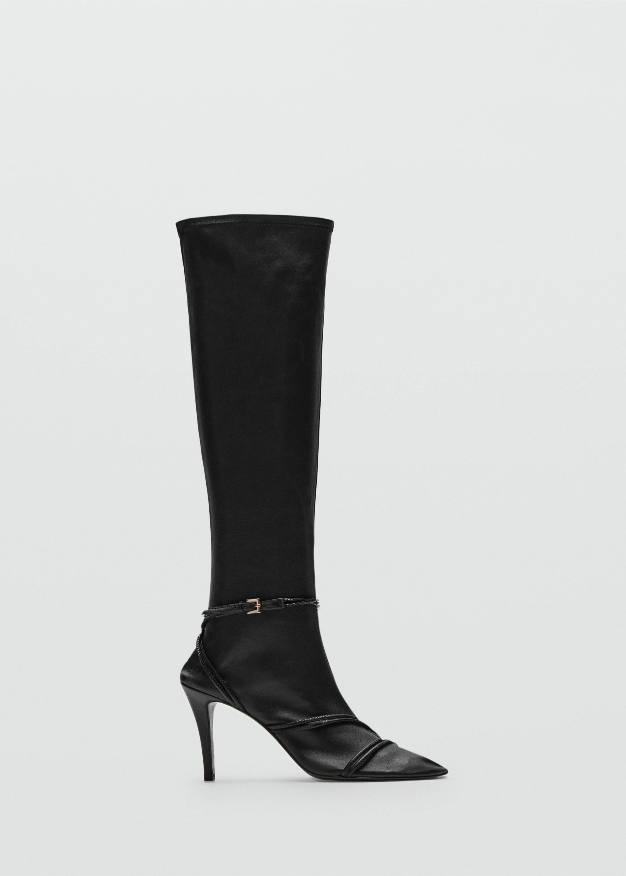 High leather boots with straps - Article without model, Black. Ref: 17066355-00.