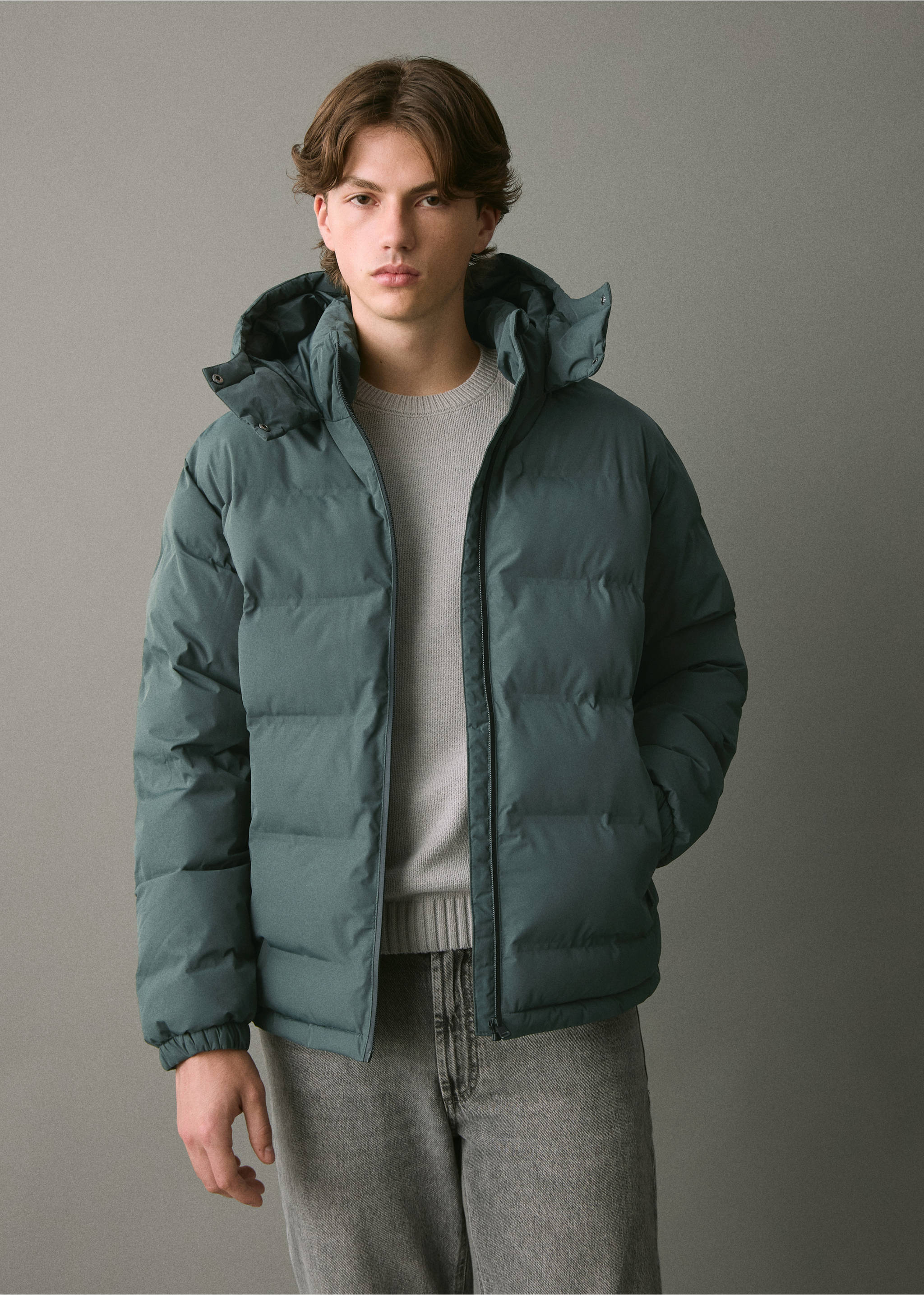 Hood puffer coat - Medium plane, Pastel Green. Ref: 17066720-00.