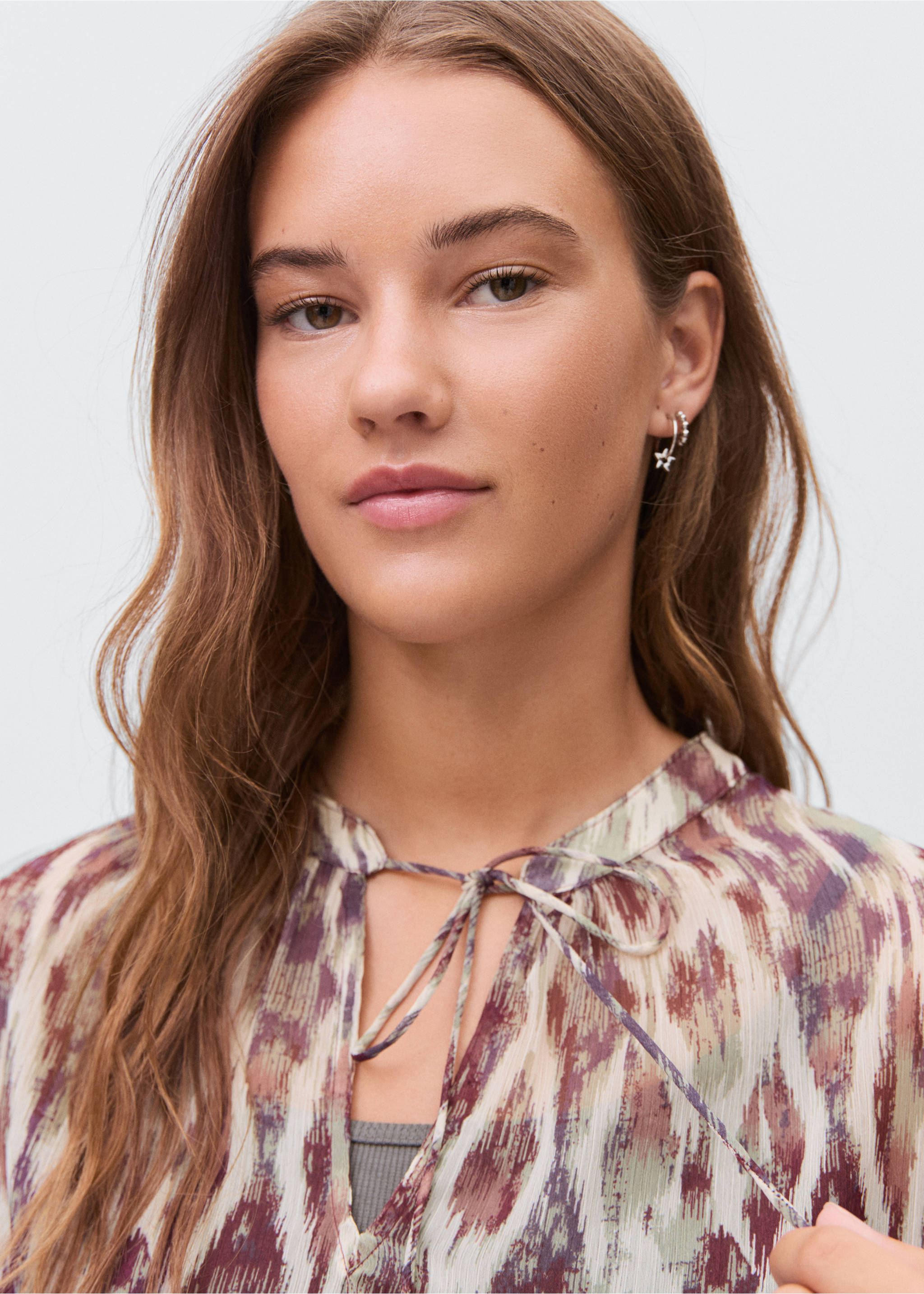Blusa estampada semitransparente - Pormenor do artigo 1, Cru. Ref: 17067122-00.