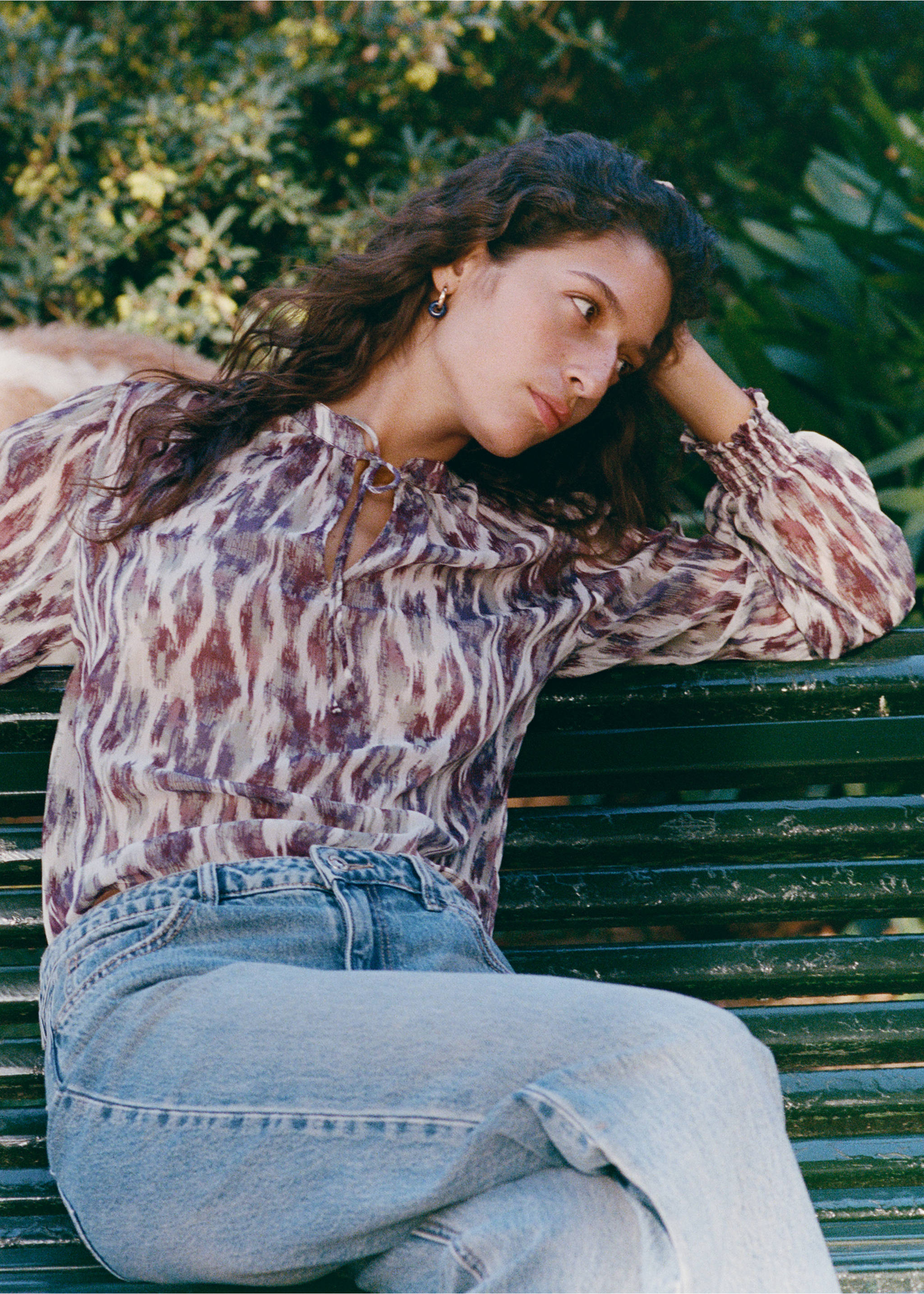 Blusa estampada semitransparente - Pormenor do artigo 5, Cru. Ref: 17067122-00.