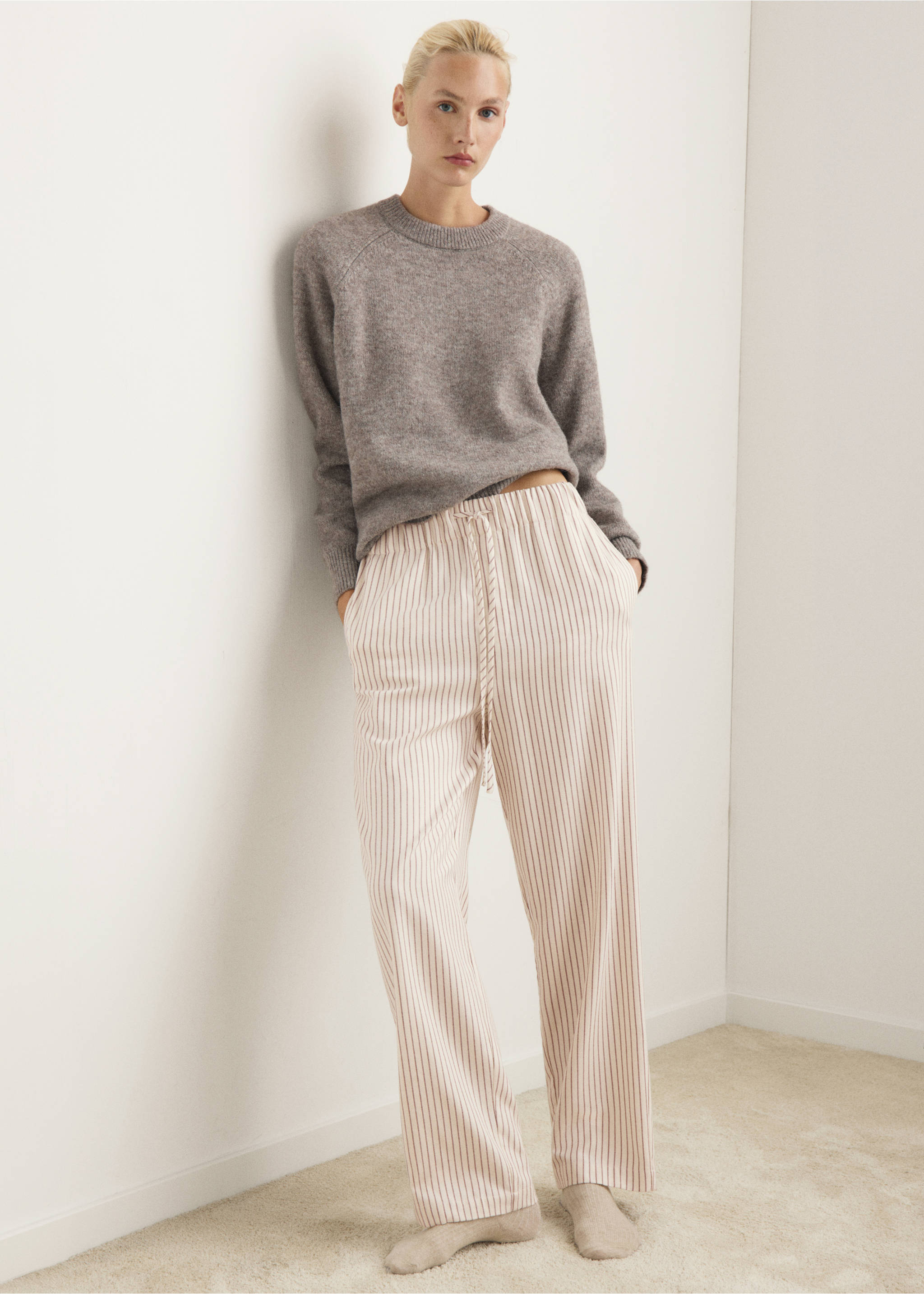 Woven striped flannel trousers - General plane, Ivory White. Ref: 17067129-00.