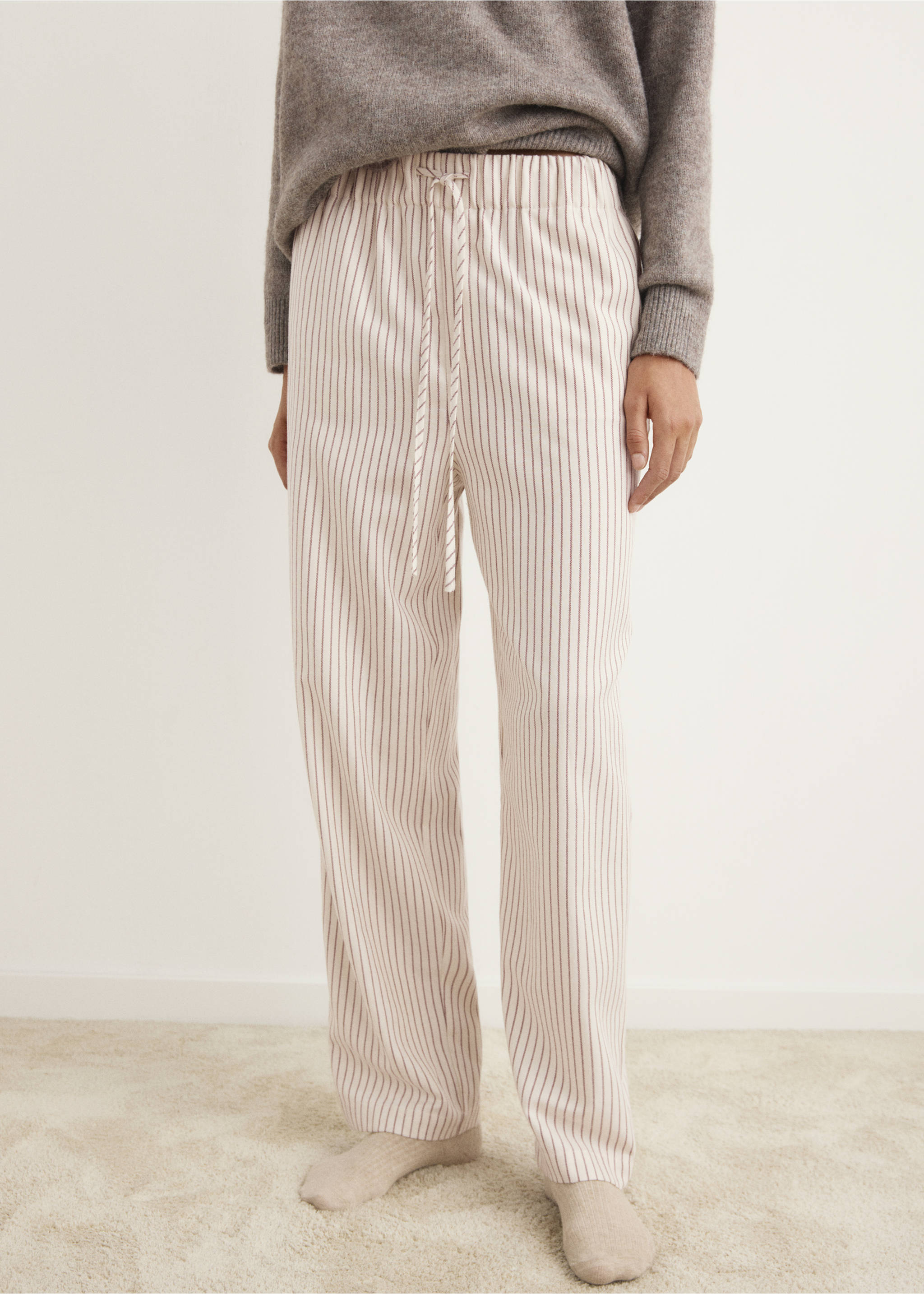 Woven striped flannel trousers - Medium plane, Ivory White. Ref: 17067129-00.