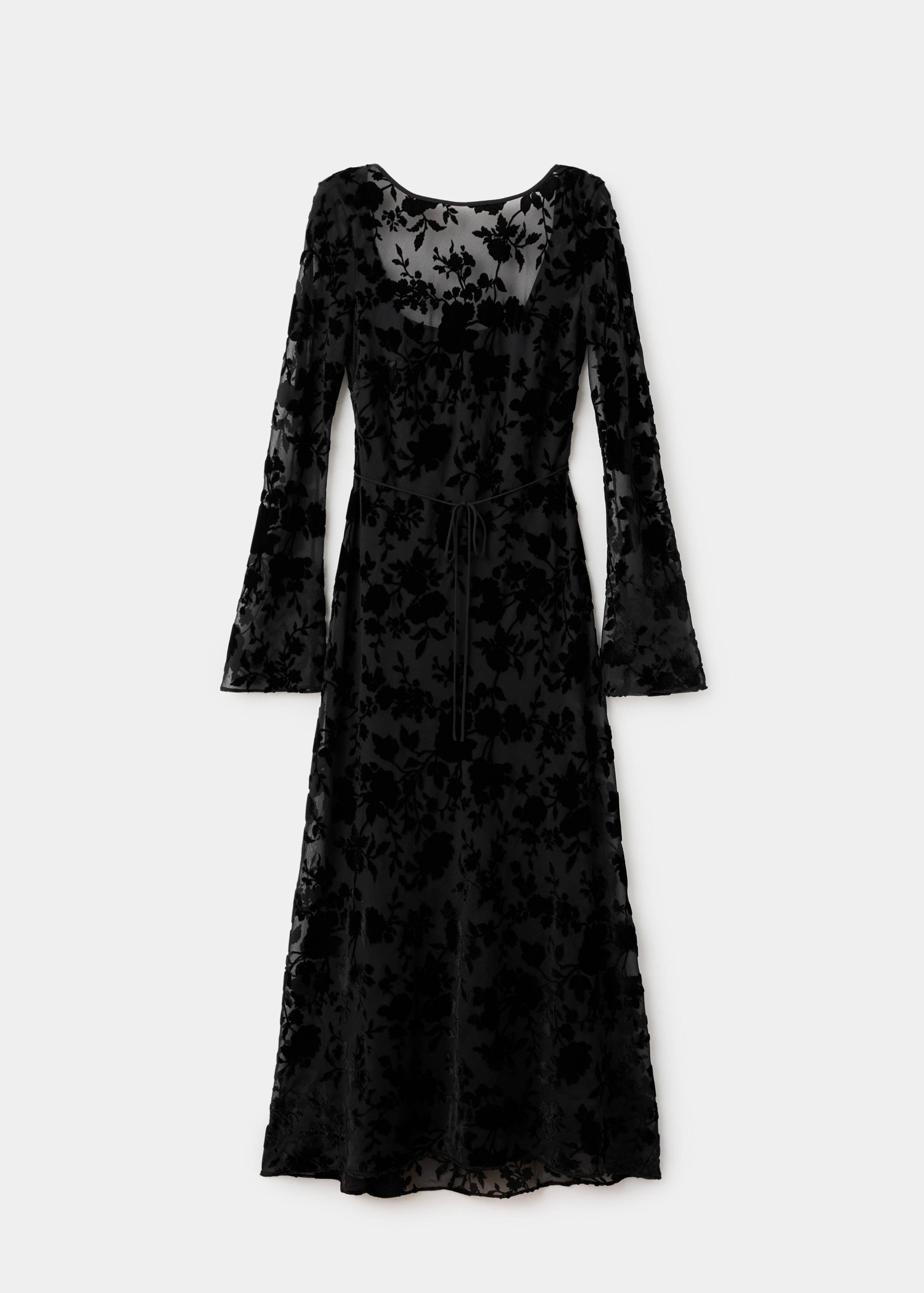 Jacquard-Kleid mit Blumenmuster und ausgestellten Ärmeln - Artikel ohne Model