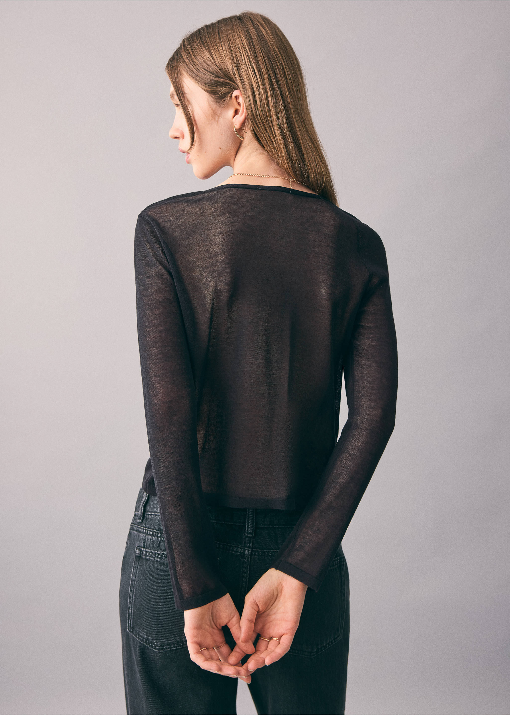 T-shirt with asymmetrical neckline - Reverse of the article, Black. Ref: 17067762-00.