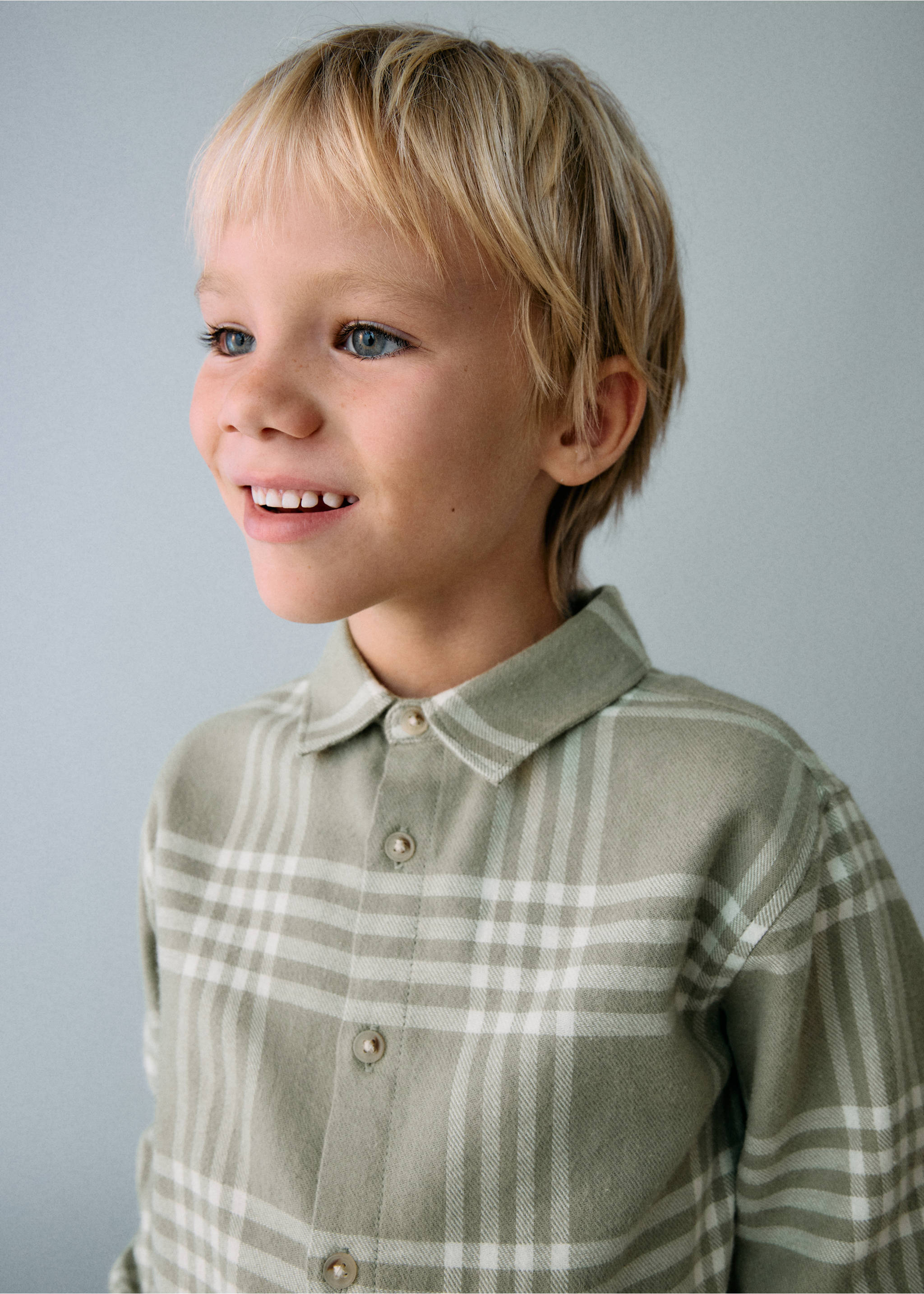 Cotton check shirt - Details of the article 1, Green. Ref: 17067765-00.