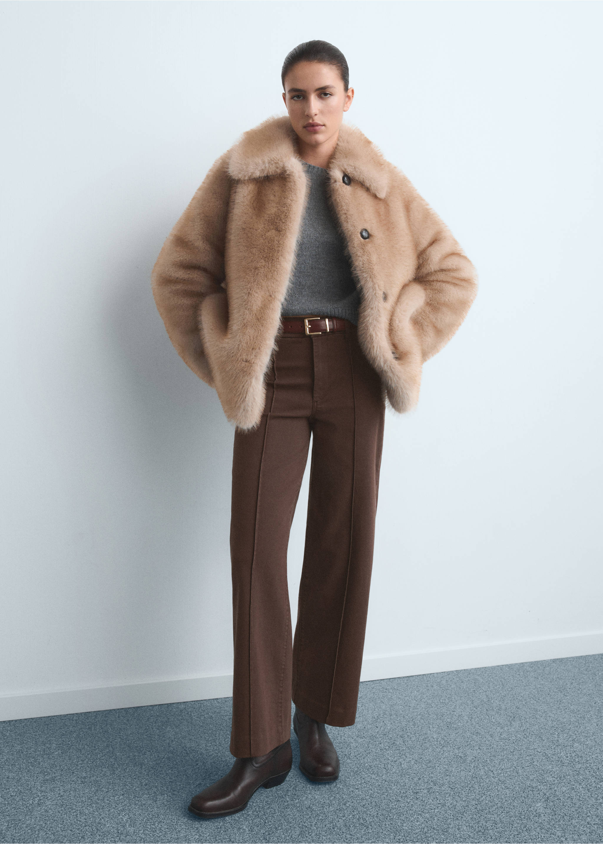 High-waisted wide leg jeans with stitching - General plane, Chocolate. Ref: 17067769-00.