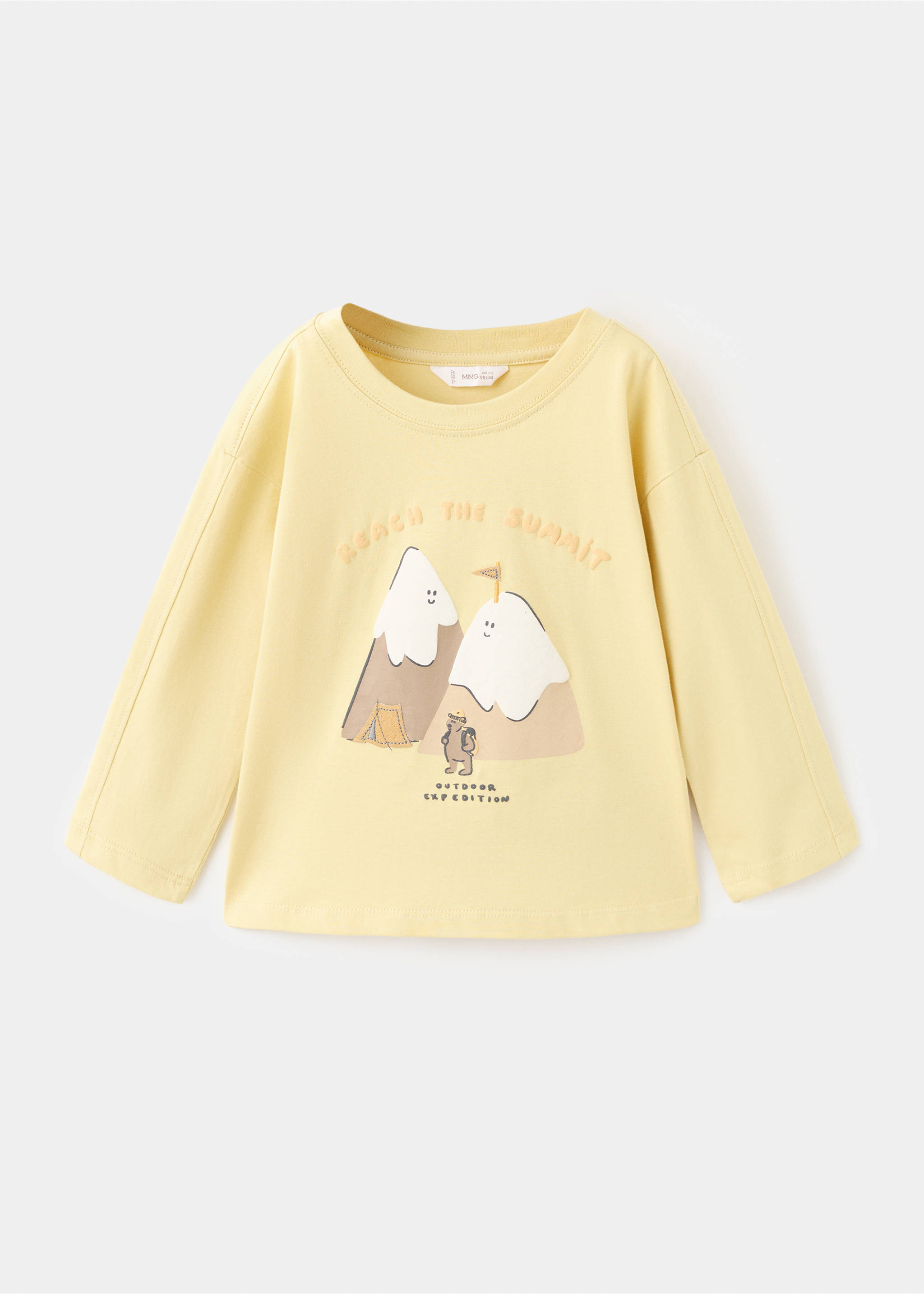 Printed long sleeve t-shirt - Article without model, Pastel Yellow. Ref: 17067779-00.