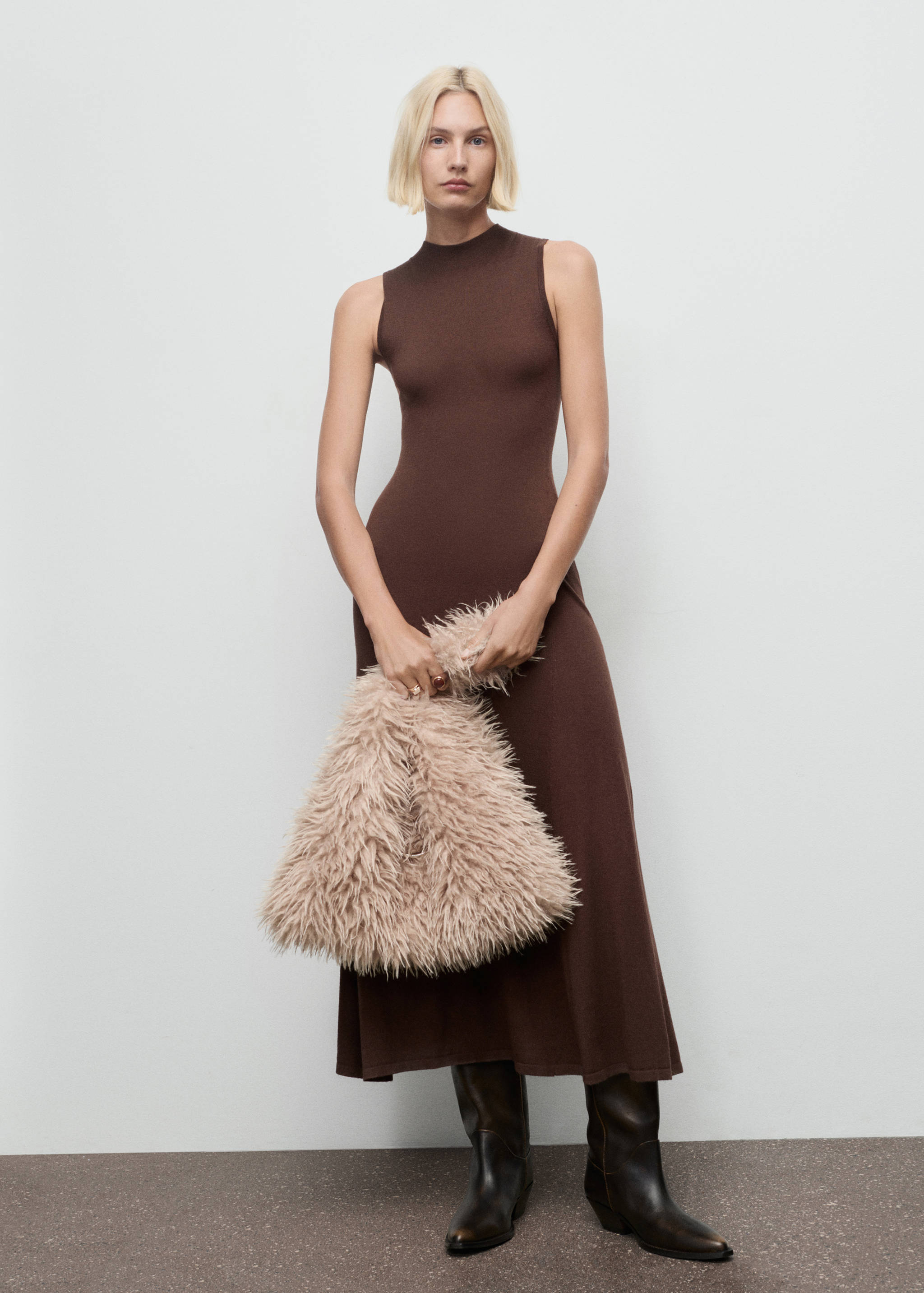 Perkins-neck knitted dress - General plane