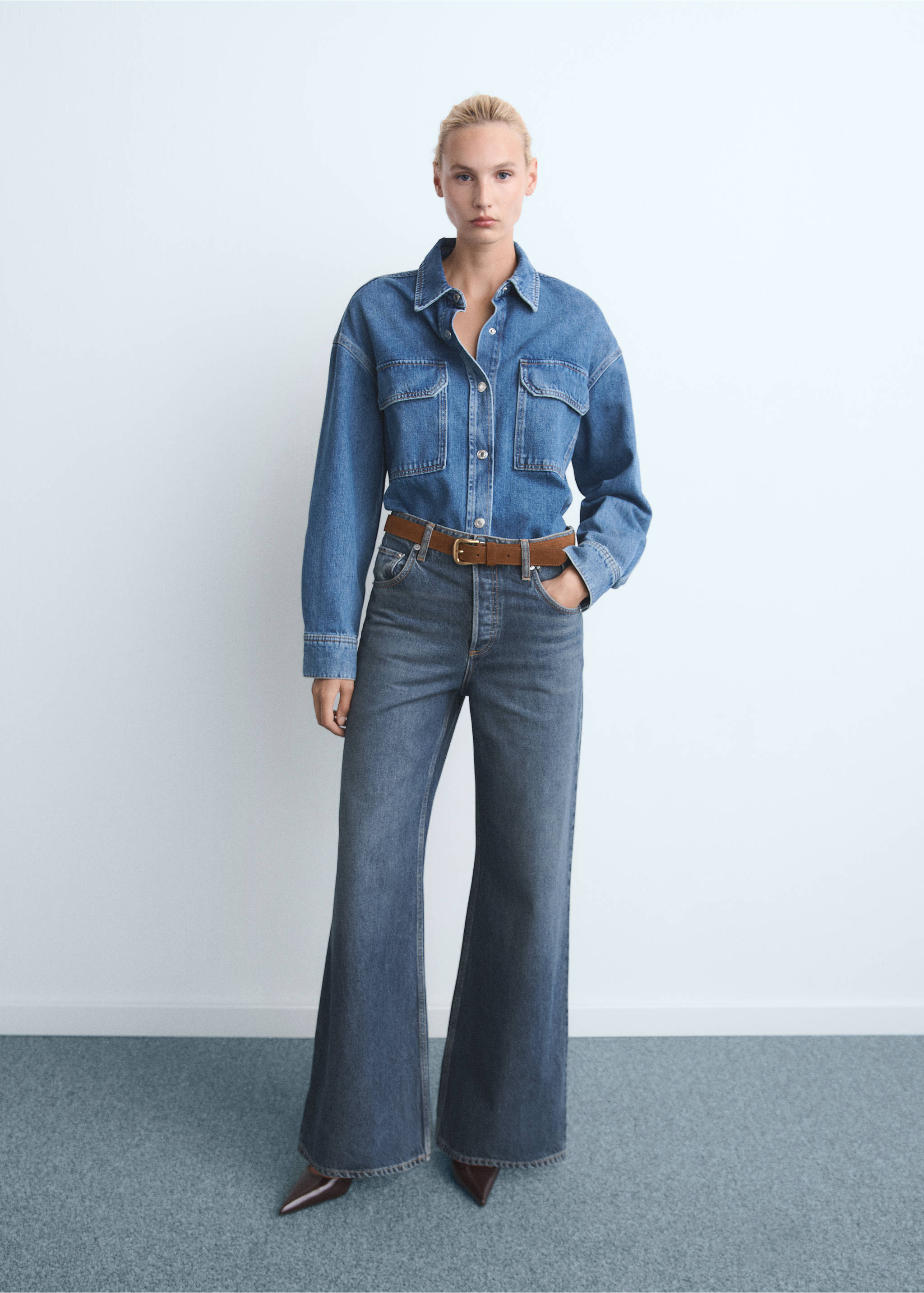 Wide leg jeans with buttons - General plane, Dark Blue. Ref: 17067793-00.