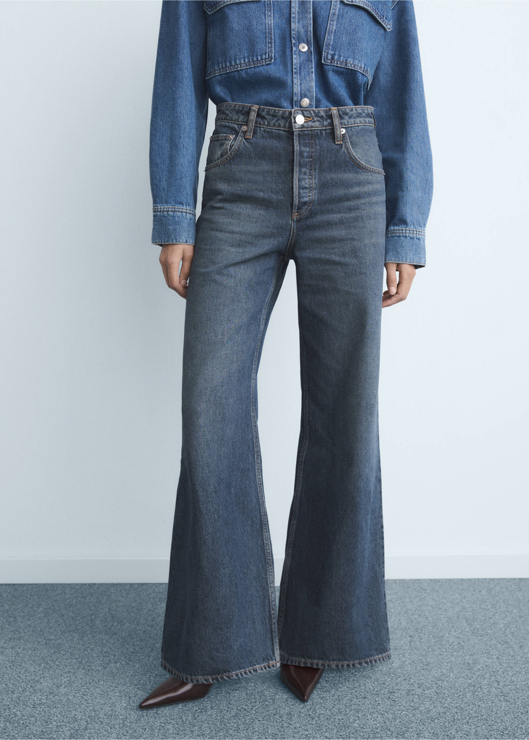 Wide leg jeans with buttons - Medium plane, Dark Blue. Ref: 17067793-00.