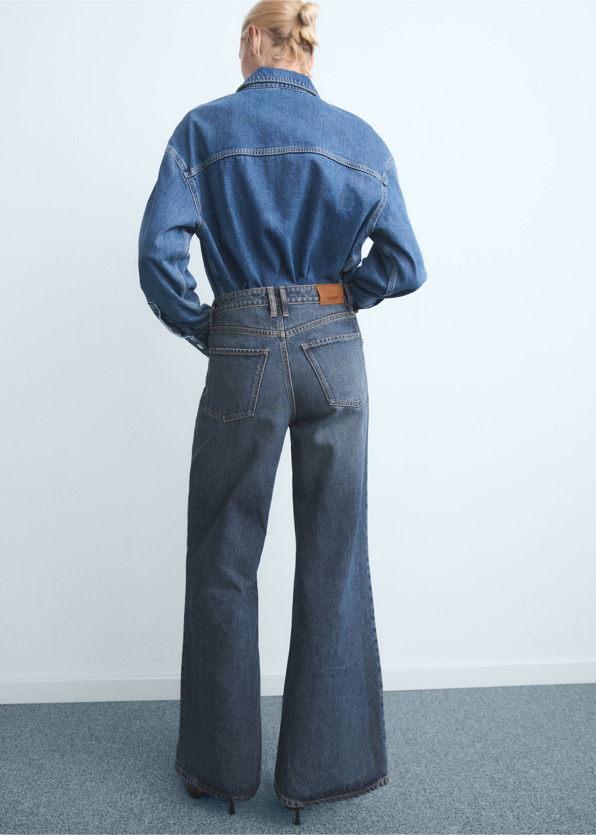 Wide leg jeans with buttons - Reverse of the article, Dark Blue. Ref: 17067793-00.
