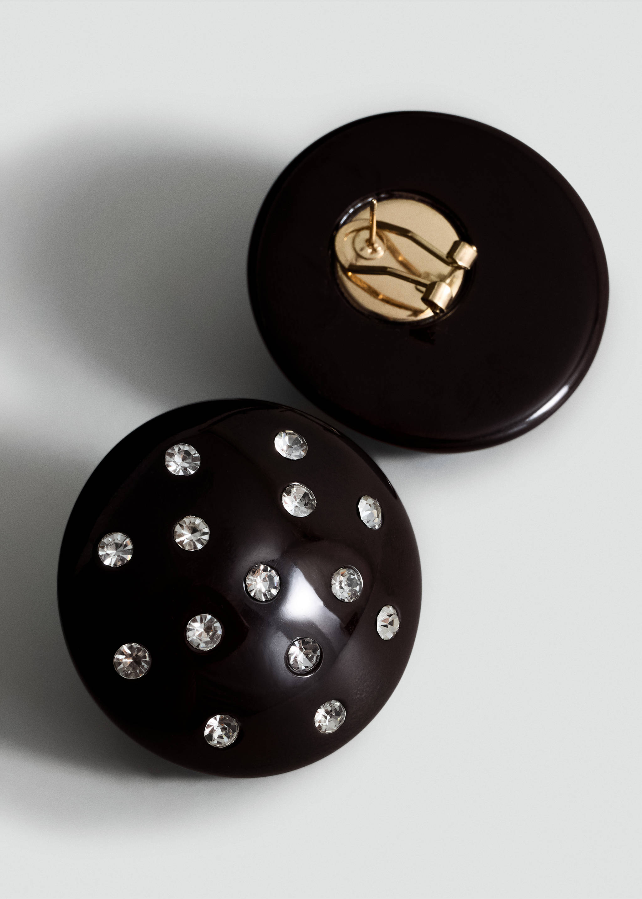 Round crystal appliqué earrings - Medium plane, Brown. Ref: 17067795-00.