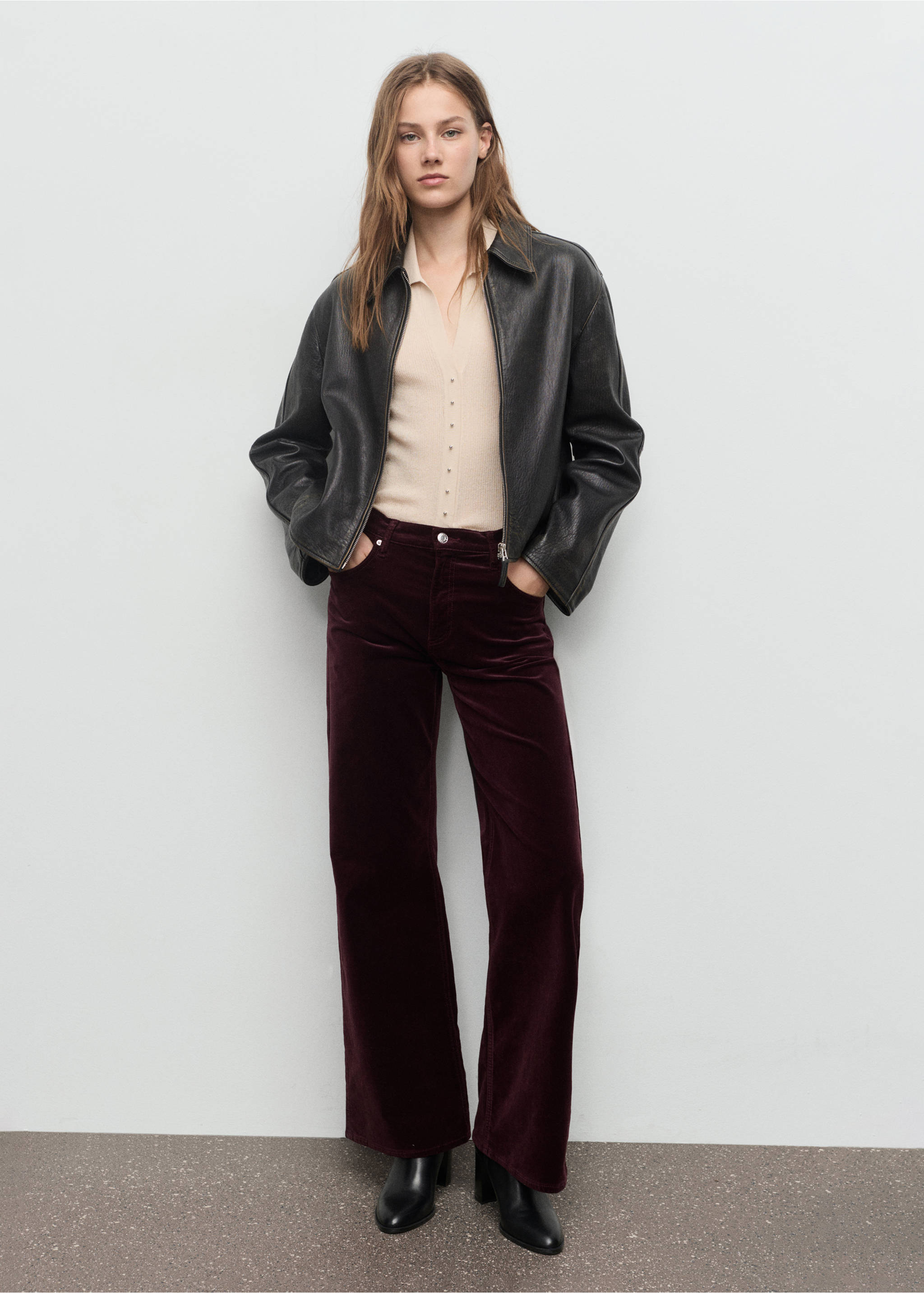 Wide leg velvet jeans - General plane, Wine. Ref: 17067799-00.