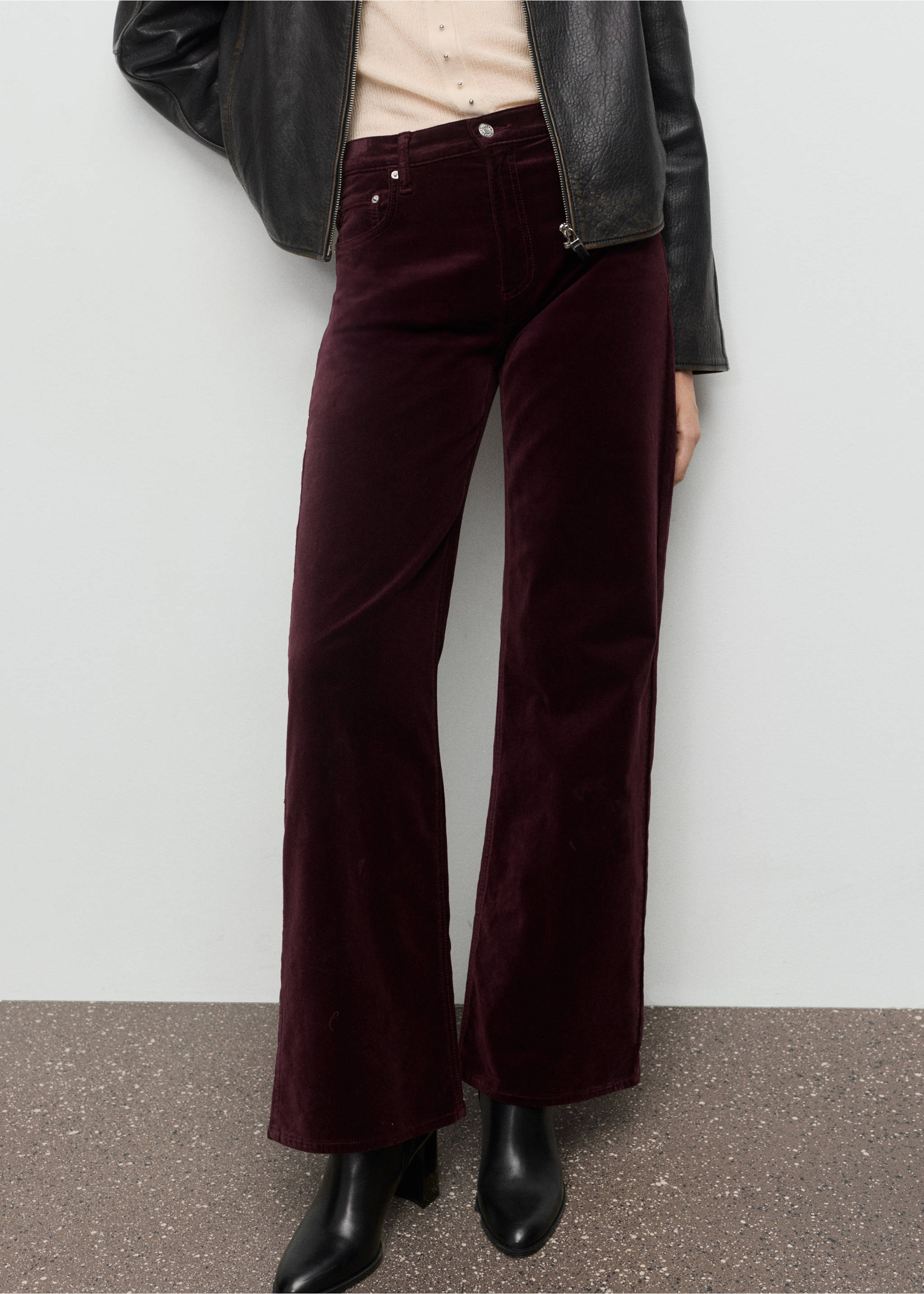 Wide leg velvet jeans - Medium plane, Wine. Ref: 17067799-00.