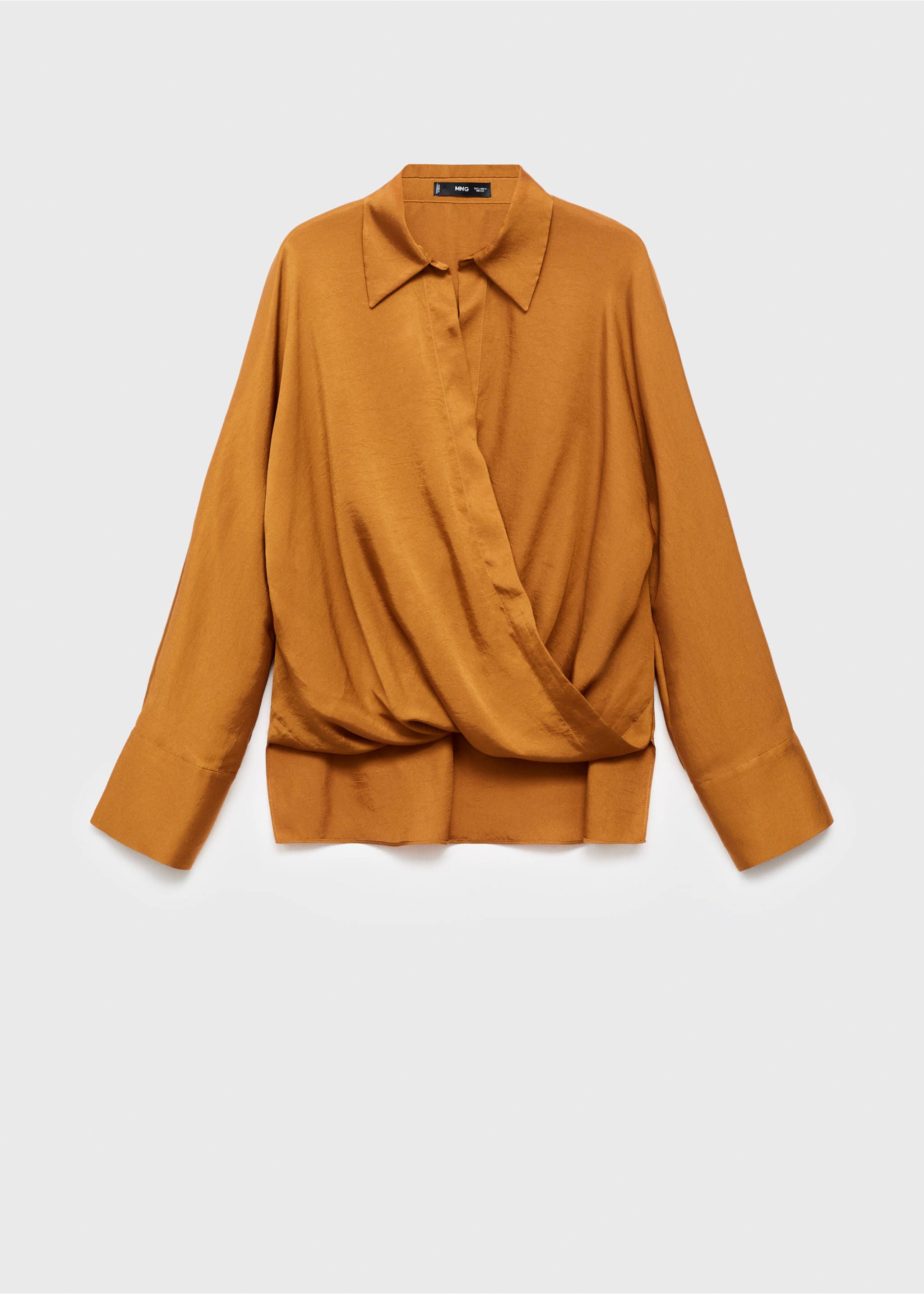 Mustard-brown wrap shirt with a pointed collar and long sleeves., Mustard. Ref: 17067800-00.