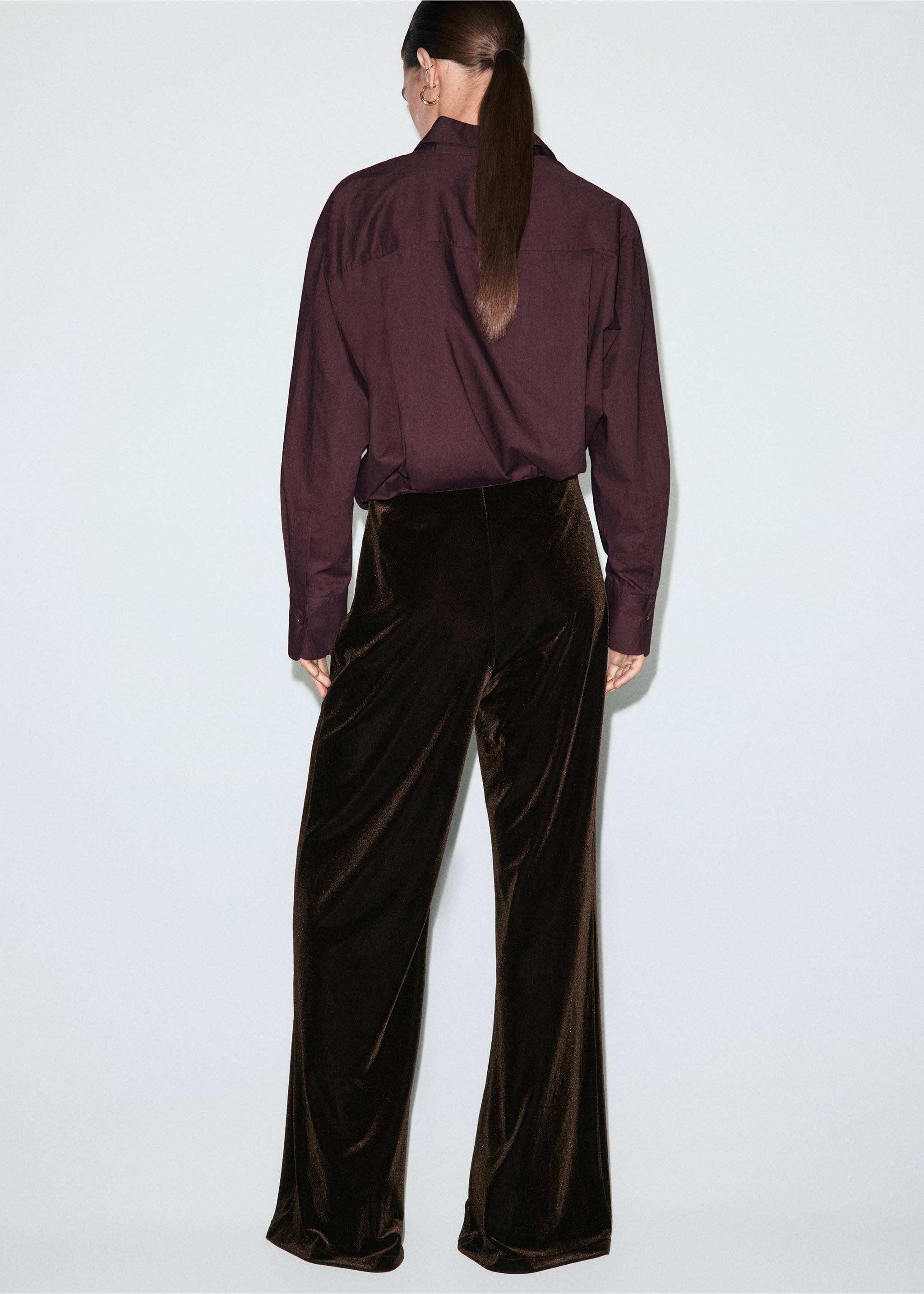 Dark brown velvet trousers, back view., Brown. Ref: 17067806-00.