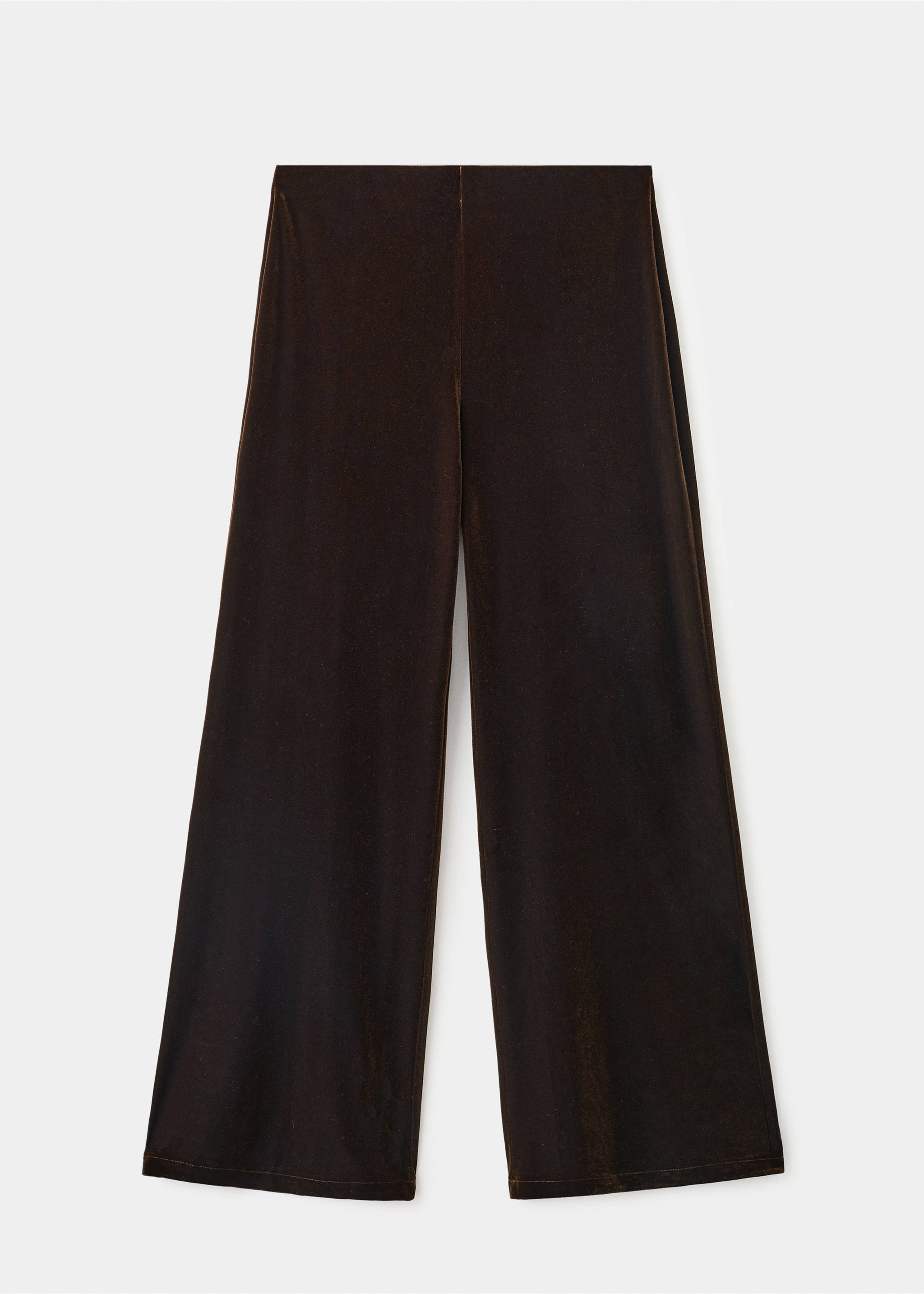 Dark brown velvet wide-leg trousers in a still-life view., Brown. Ref: 17067806-00.