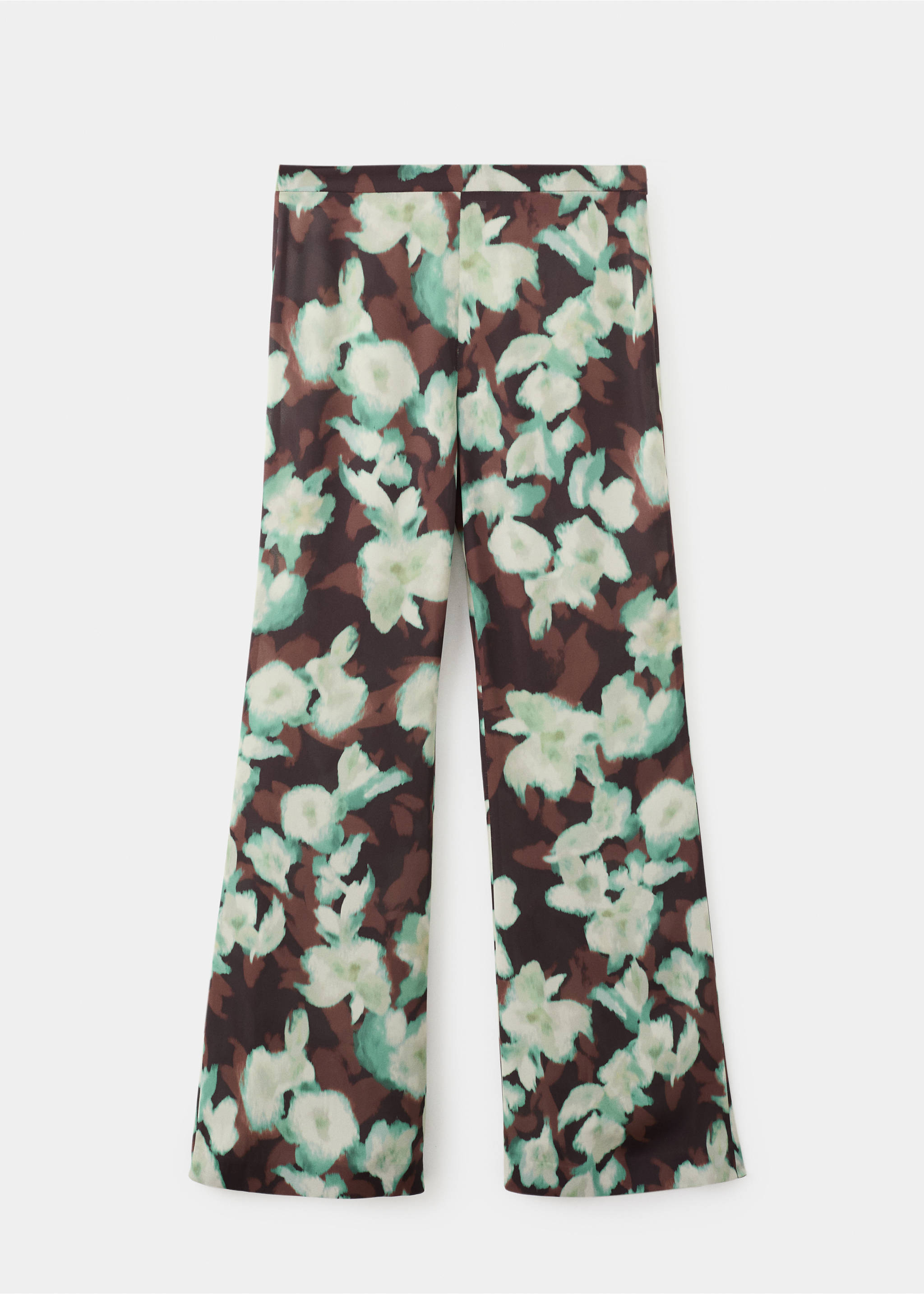 Floral straight-leg trousers with mint and white flowers on brown., Green. Ref: 17067815-00.