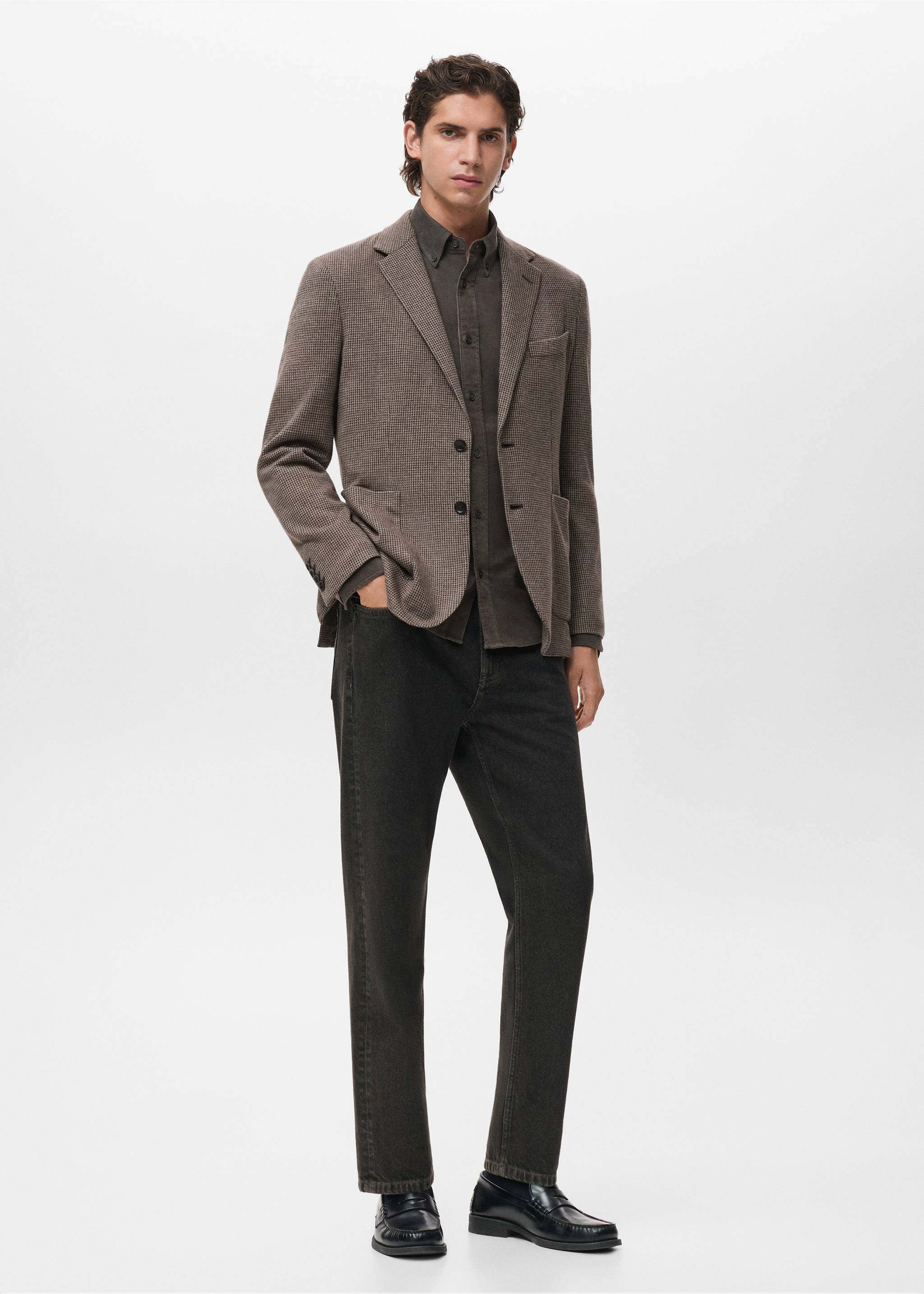 Slim-fit micro-houndstooth jacket - General plane, Brown. Ref: 17067886-00.