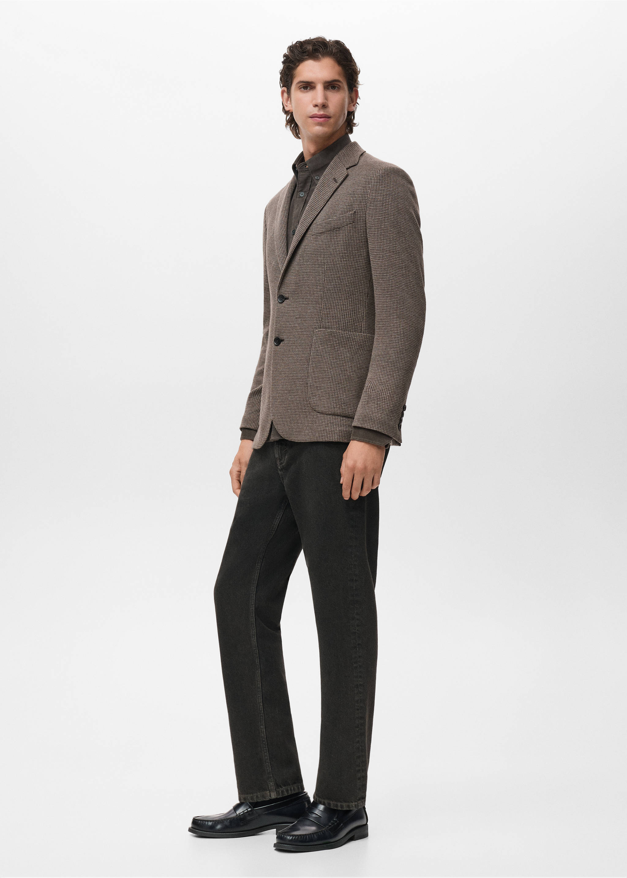 Slim-fit micro-houndstooth jacket - Details of the article 2, Brown. Ref: 17067886-00.