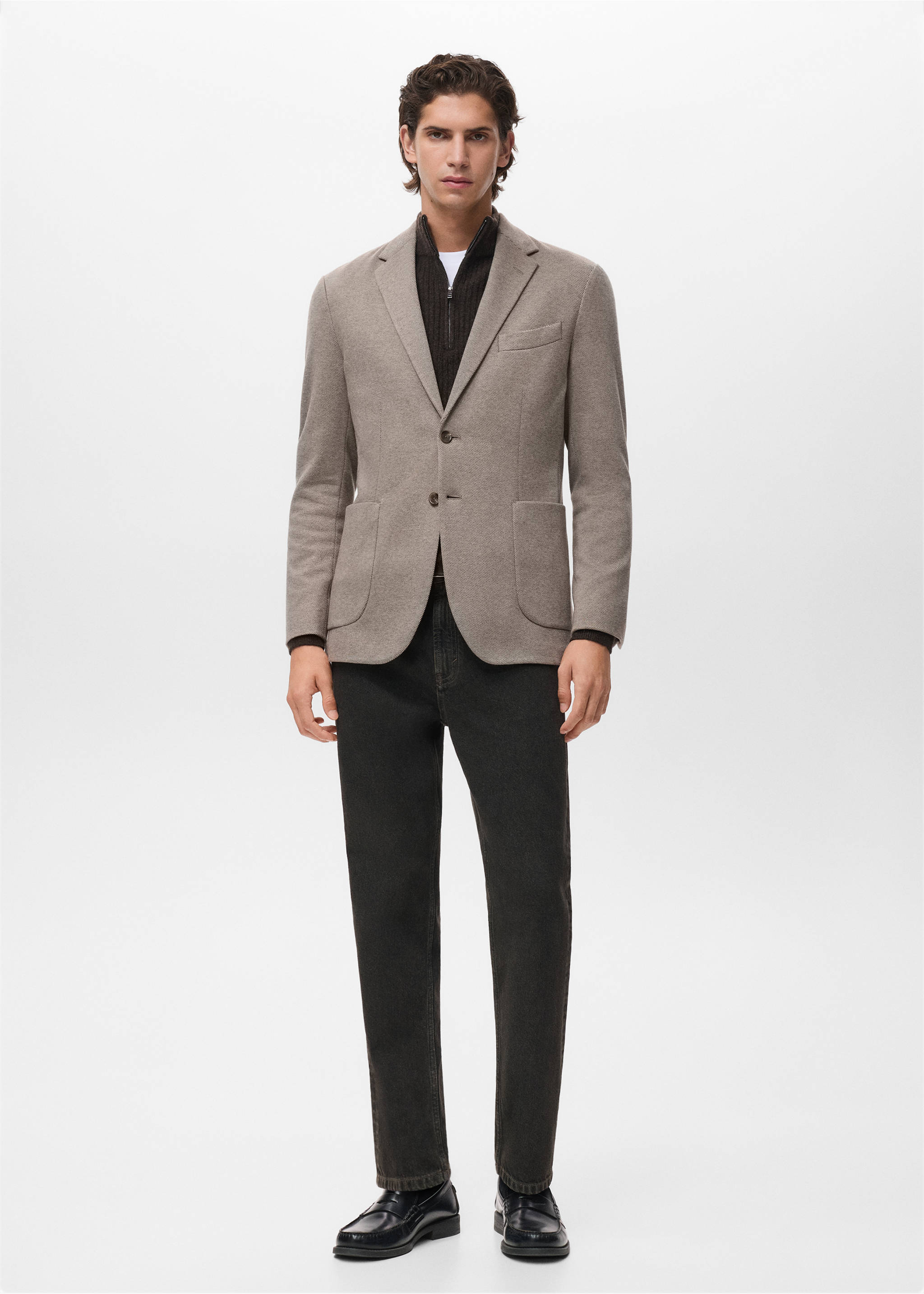 Slim-fit micro-houndstooth jacket - General plane, Beige. Ref: 17067887-00.