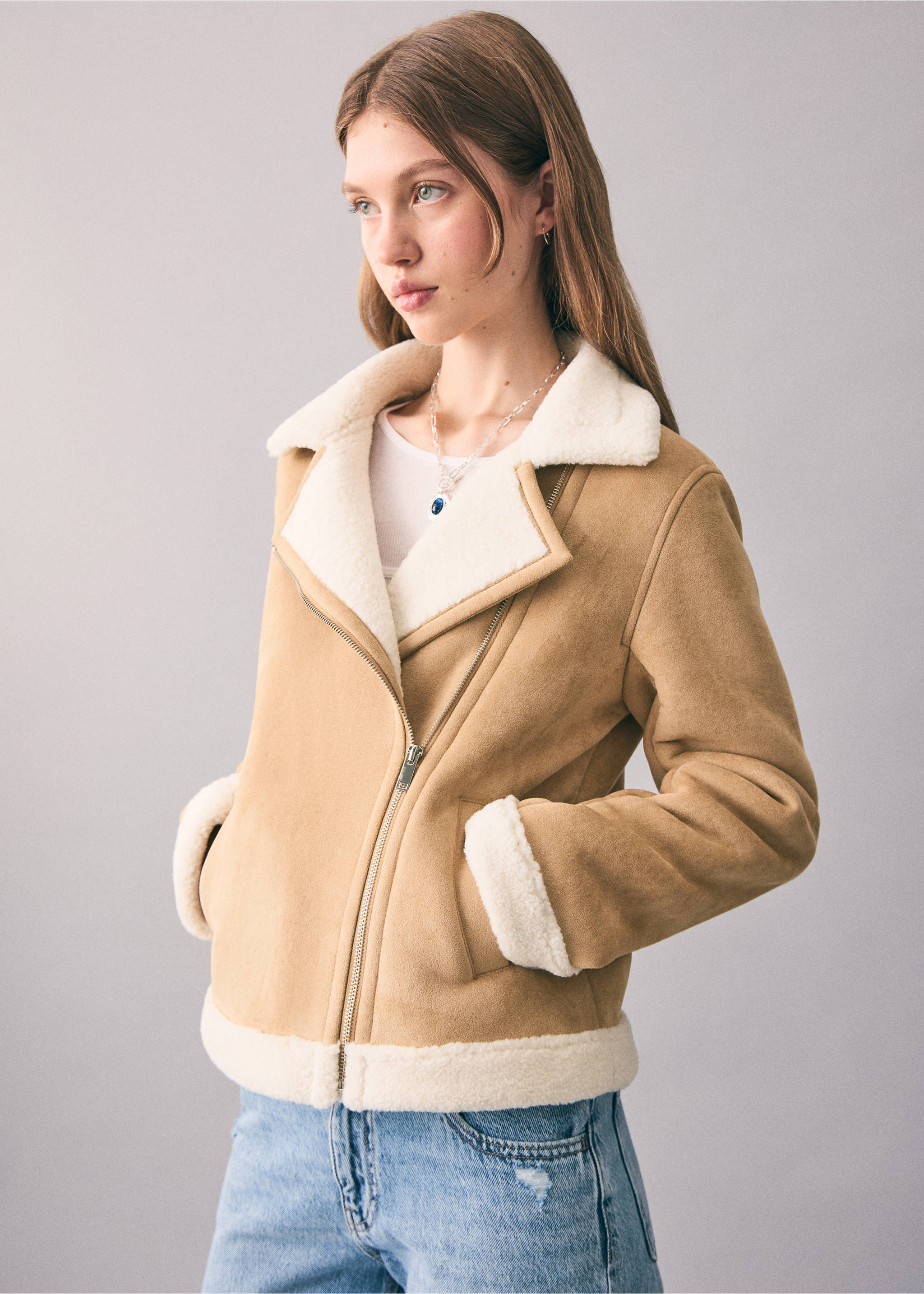 Shearling suede coat - Medium plane, Medium Brown. Ref: 17067889-00.