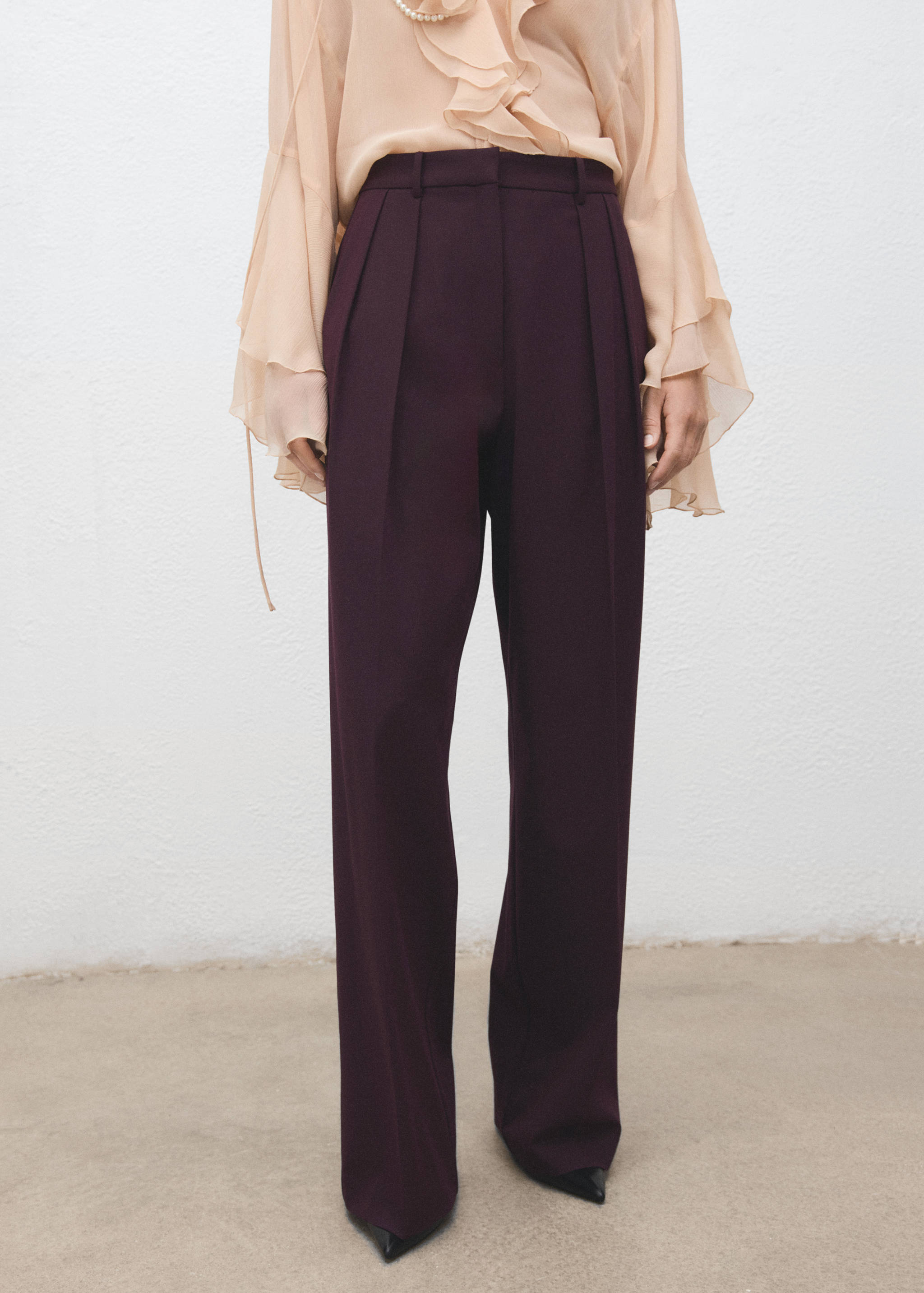 Wide leg mid-rise pleated trousers - Medium plane