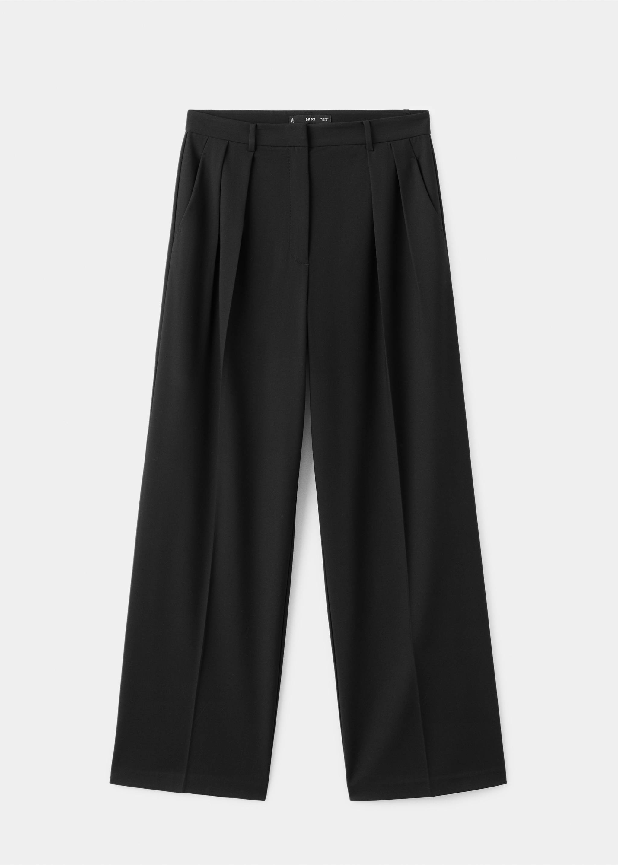 Wide leg mid-rise pleated trousers - Article without model, Black. Ref: 17067895-00.