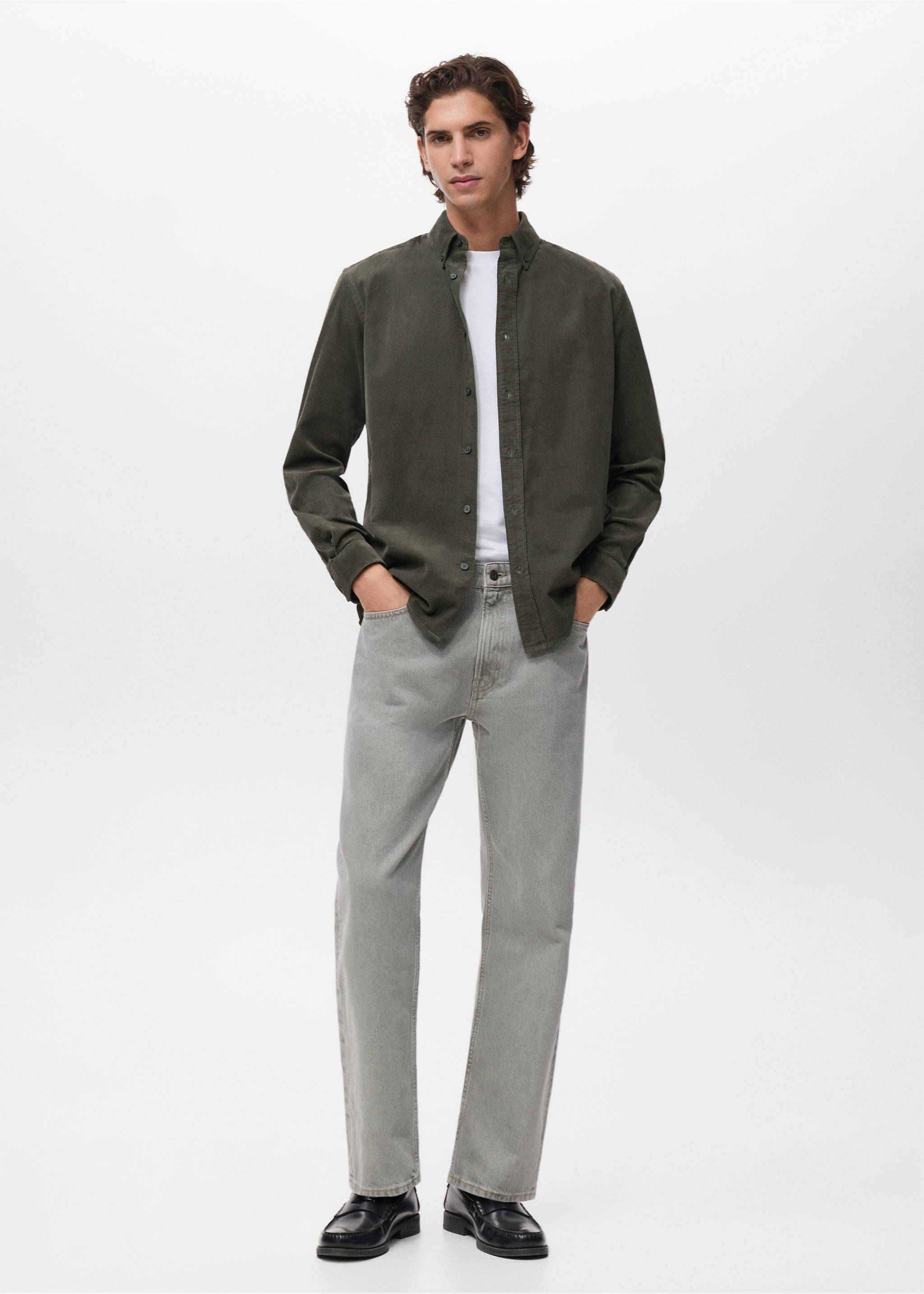Classic-fit micro-corduroy shirt - General plane, Dark Green. Ref: 17067899-00.