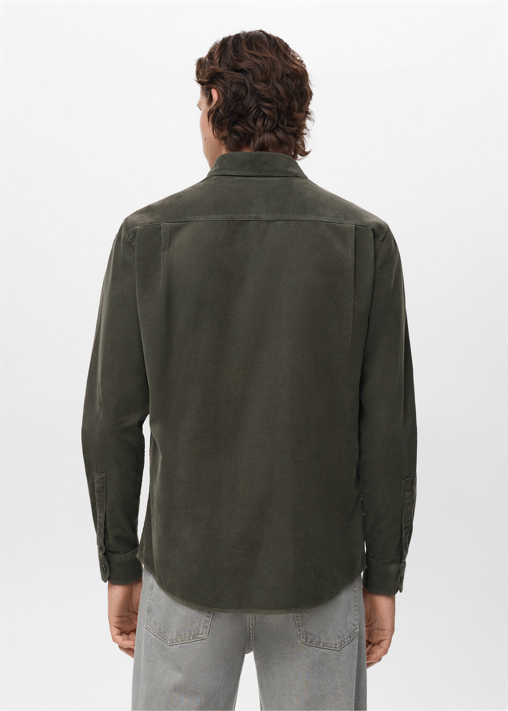 Classic-fit micro-corduroy shirt - Reverse of the article, Dark Green. Ref: 17067899-00.