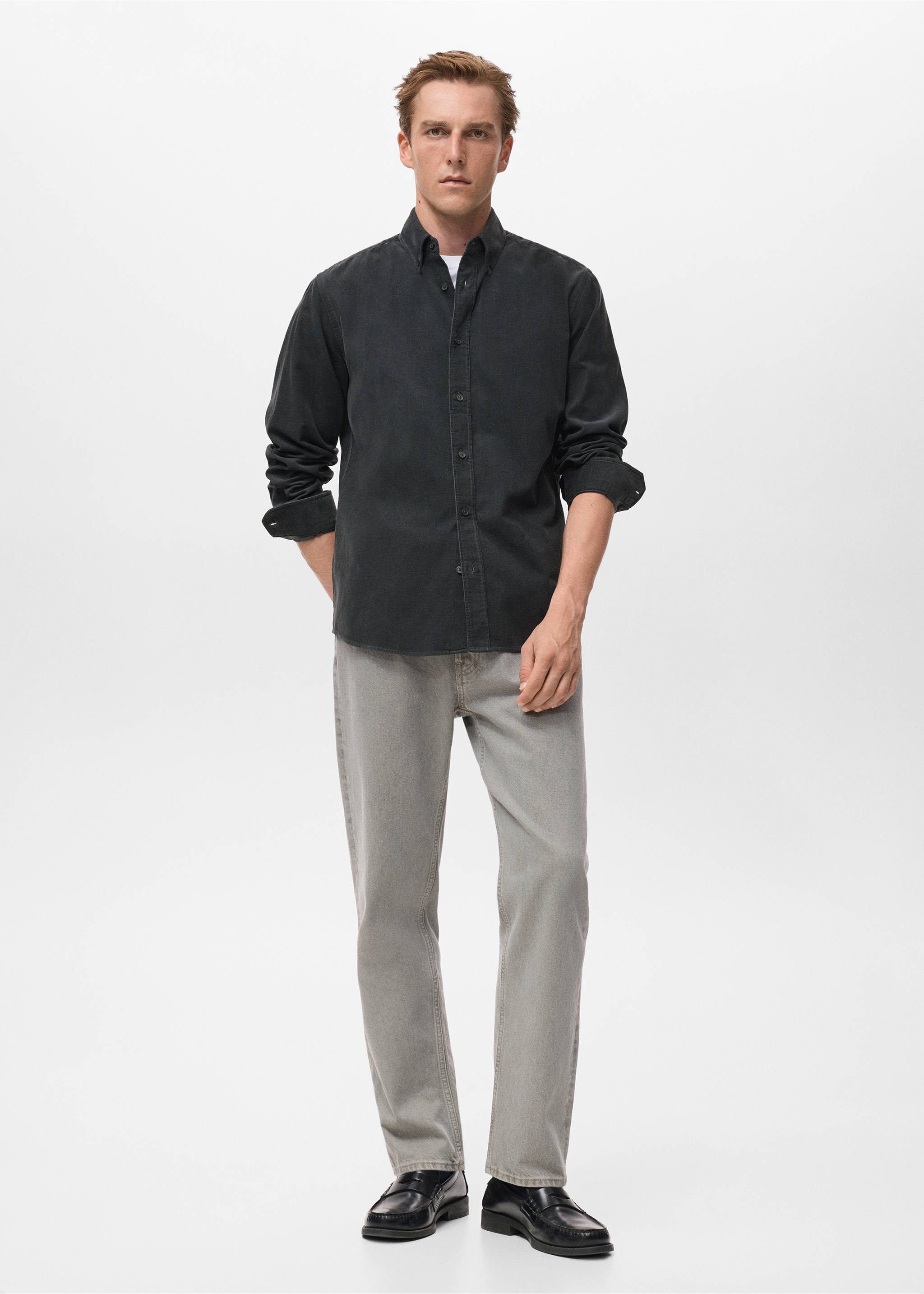 Classic-fit micro-corduroy shirt - General plane, Grey. Ref: 17067899-00.