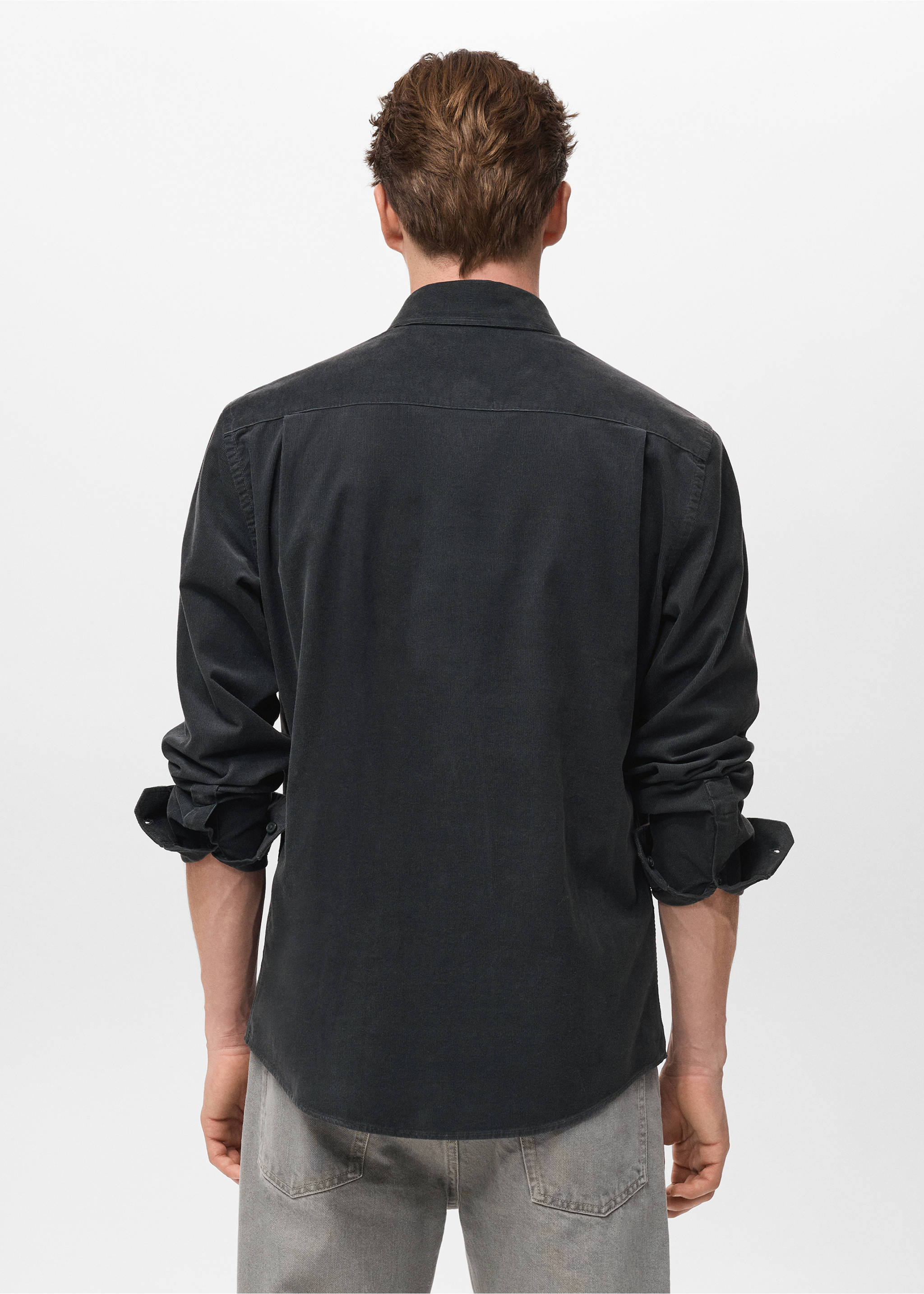 Classic-fit micro-corduroy shirt - Reverse of the article, Grey. Ref: 17067899-00.