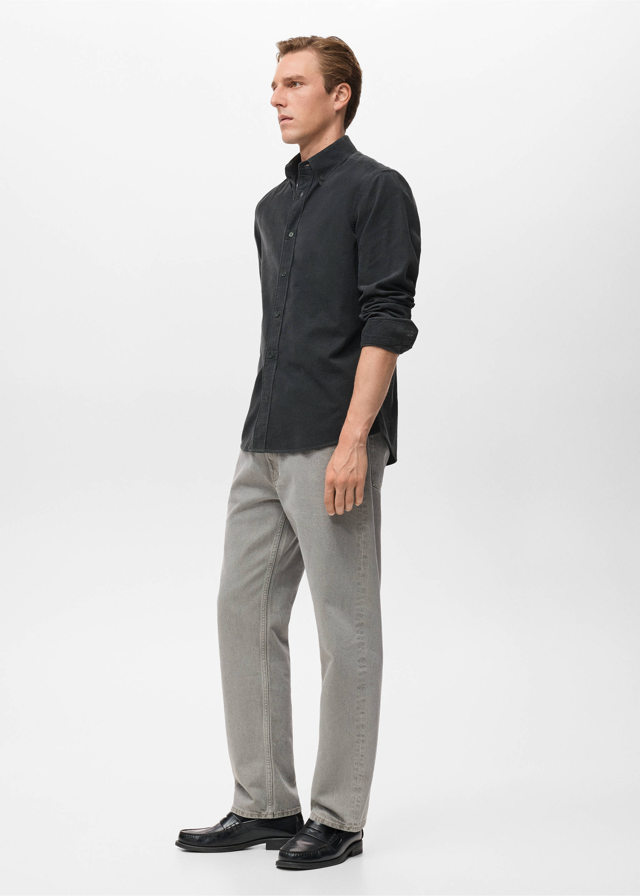 Classic-fit micro-corduroy shirt - Details of the article 2, Grey. Ref: 17067899-00.