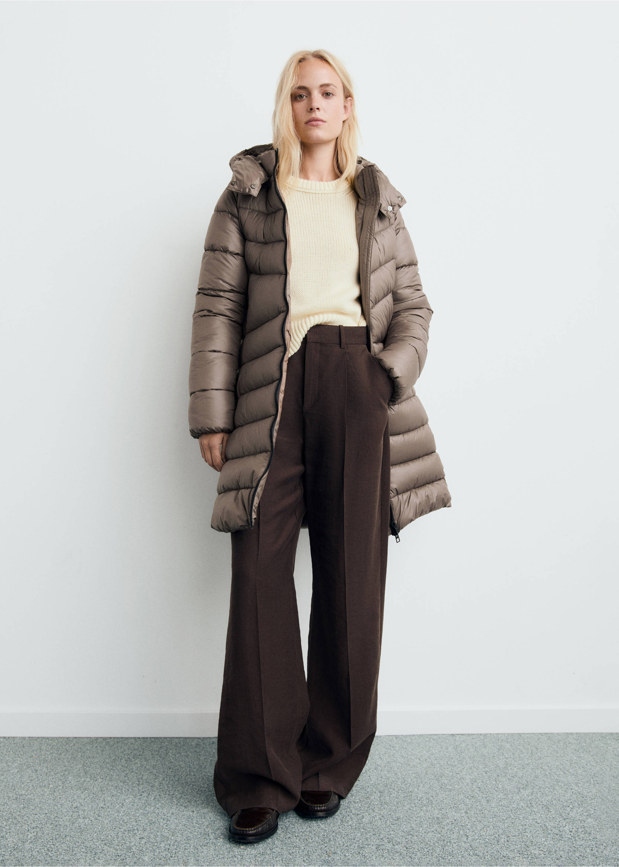 Midi quilted anorak with hood - General plane, Medium Brown. Ref: 17068265-00.