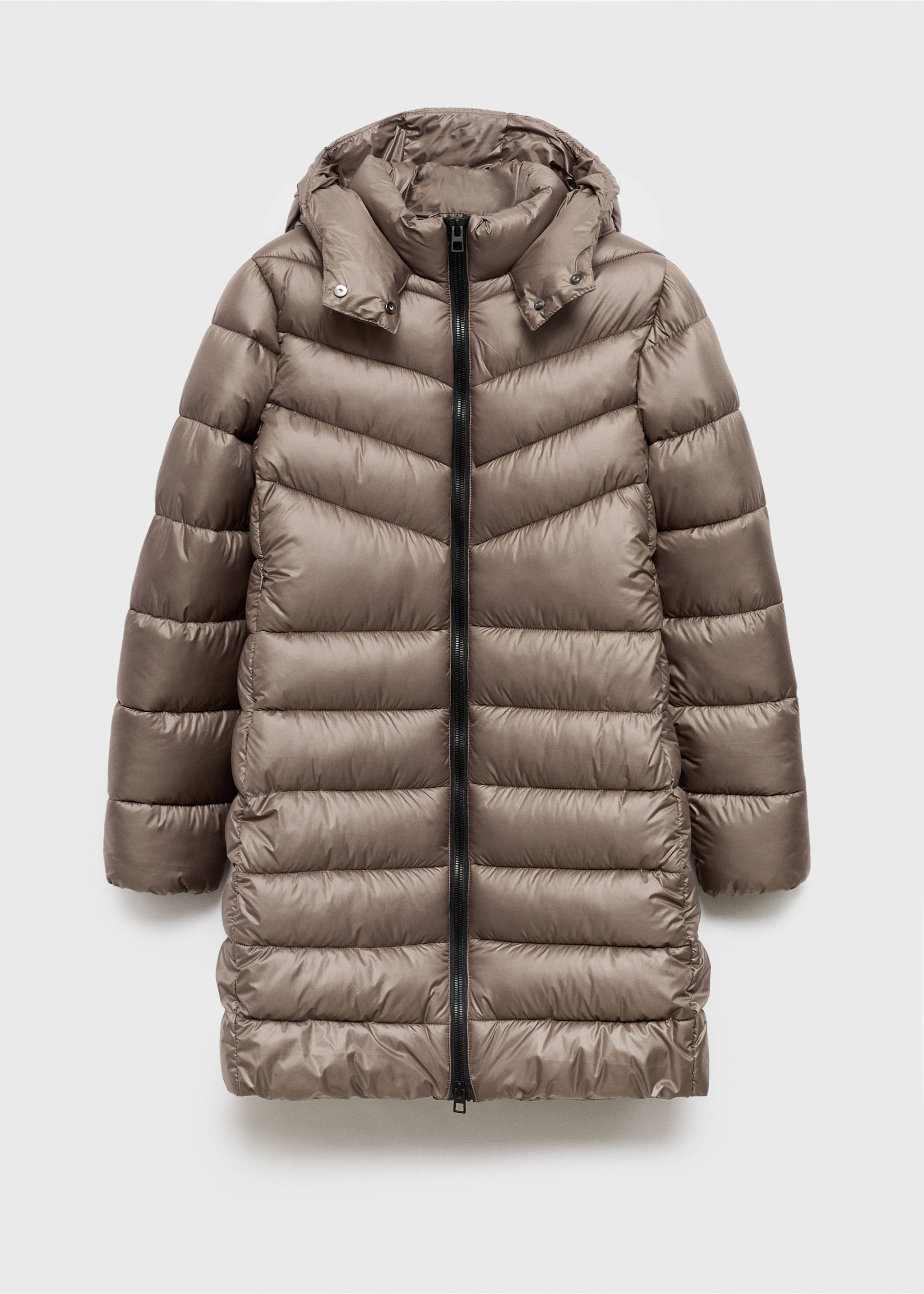 Midi quilted anorak with hood - Article without model, Medium Brown. Ref: 17068265-00.