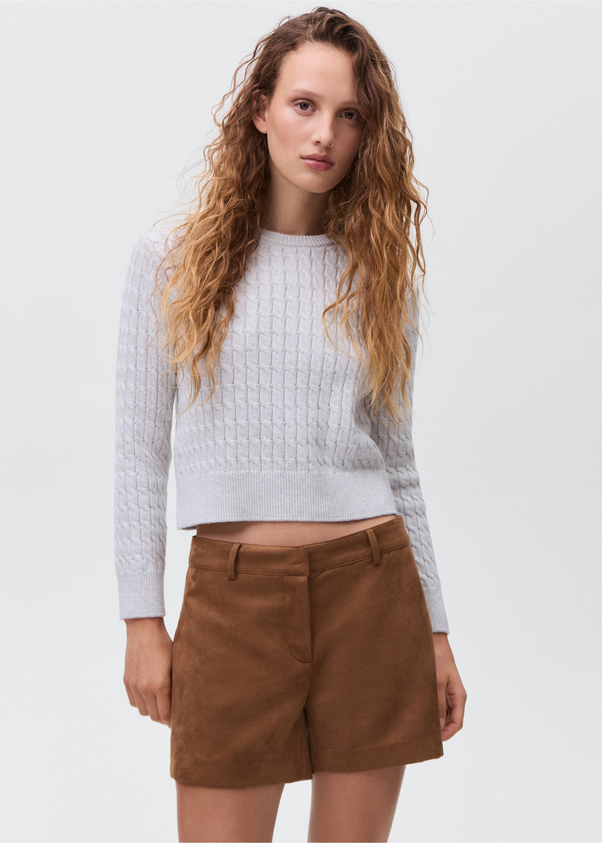 Suede-effect shorts - Details of the article 1, Medium Brown. Ref: 17068267-00.