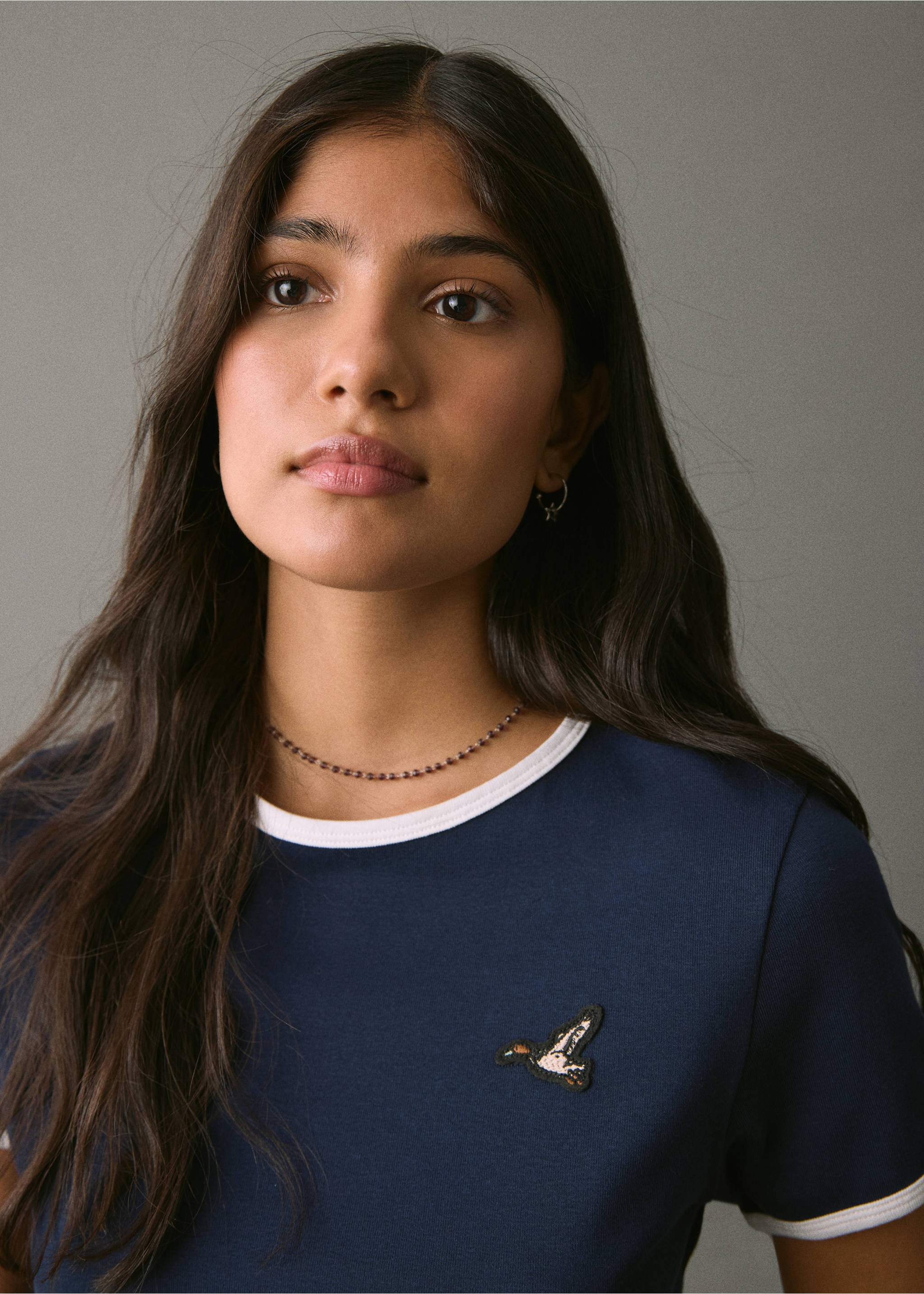 Embroidered cotton T-shirt - Details of the article 1, Navy. Ref: 17068269-00.