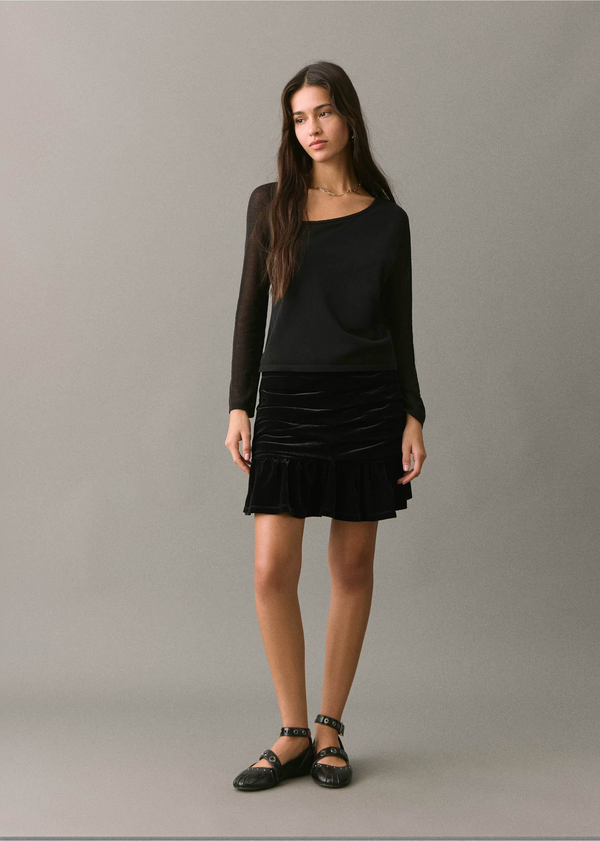 Draped velvet skirt - General plane, Black. Ref: 17068279-00.