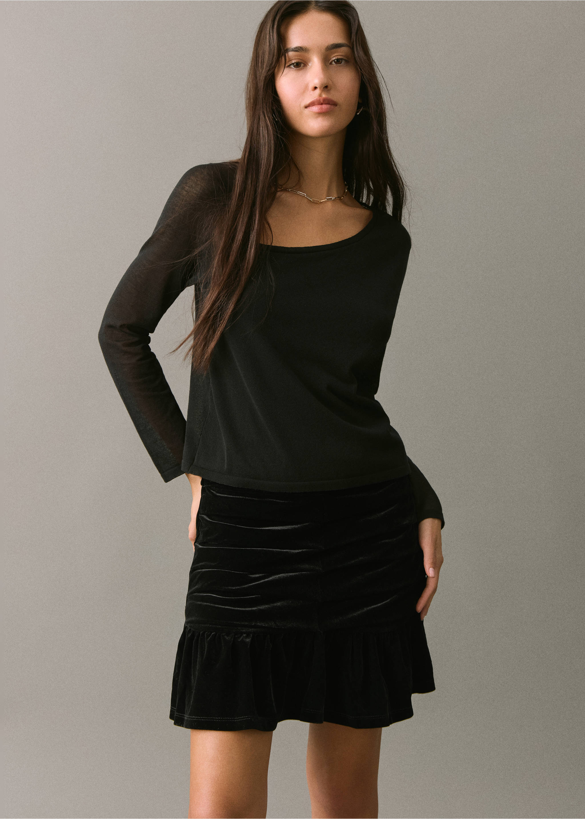 Draped velvet skirt - Medium plane, Black. Ref: 17068279-00.