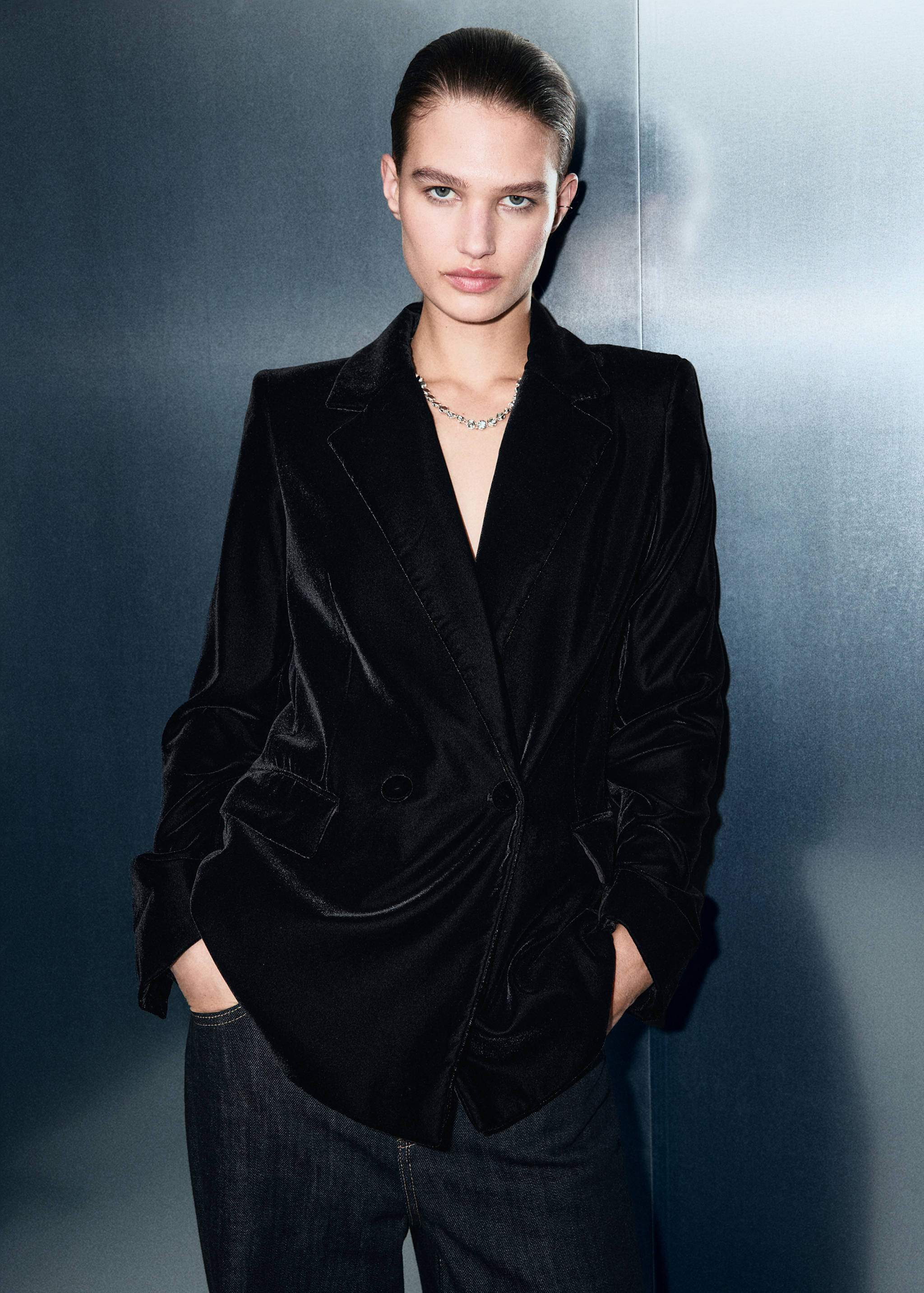 Double-breasted velvet jacket - Medium plane