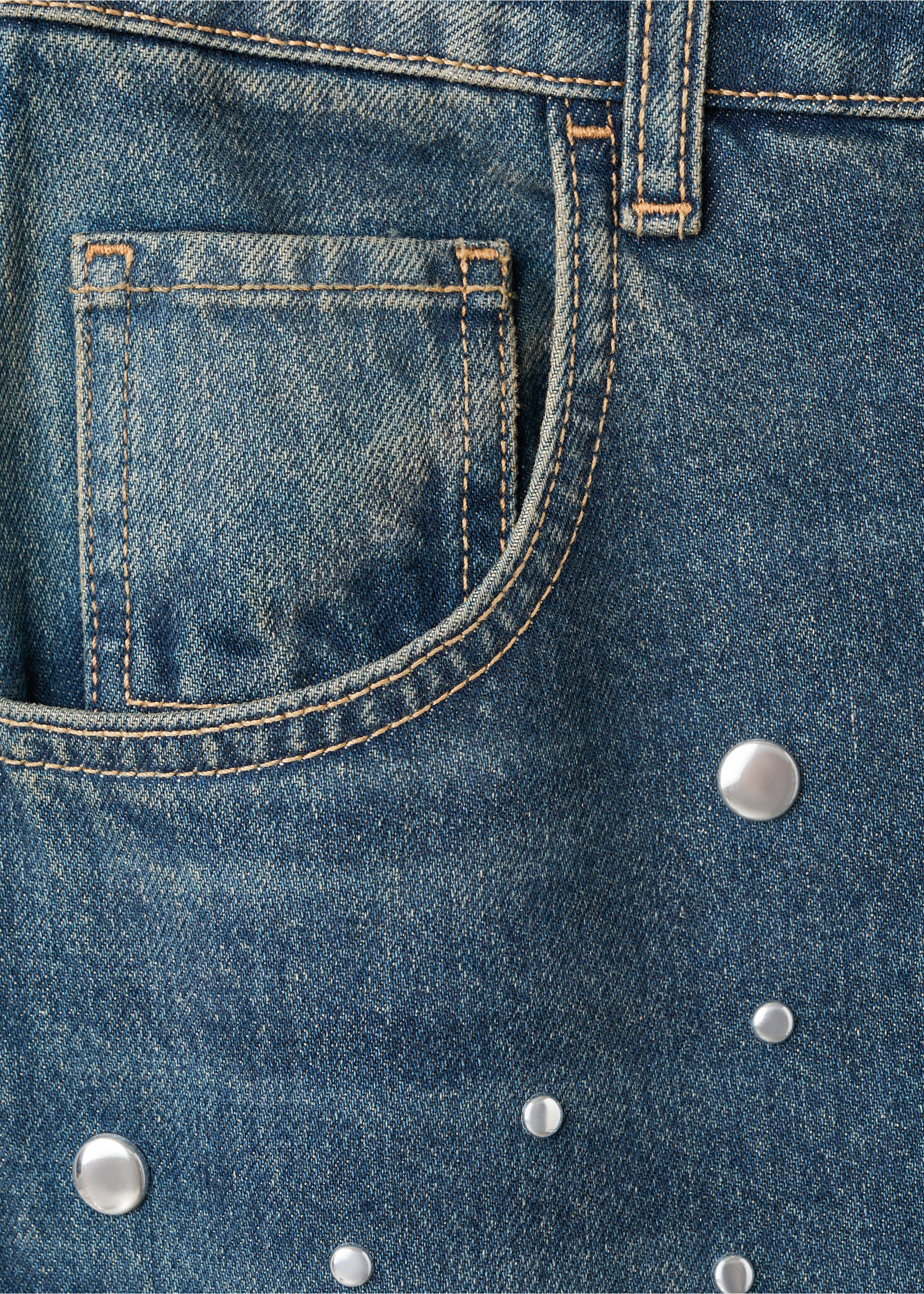 Rechte jeans met studs - Detail van het artikel 0, Donkerblauw. Ref: 17068290-00.