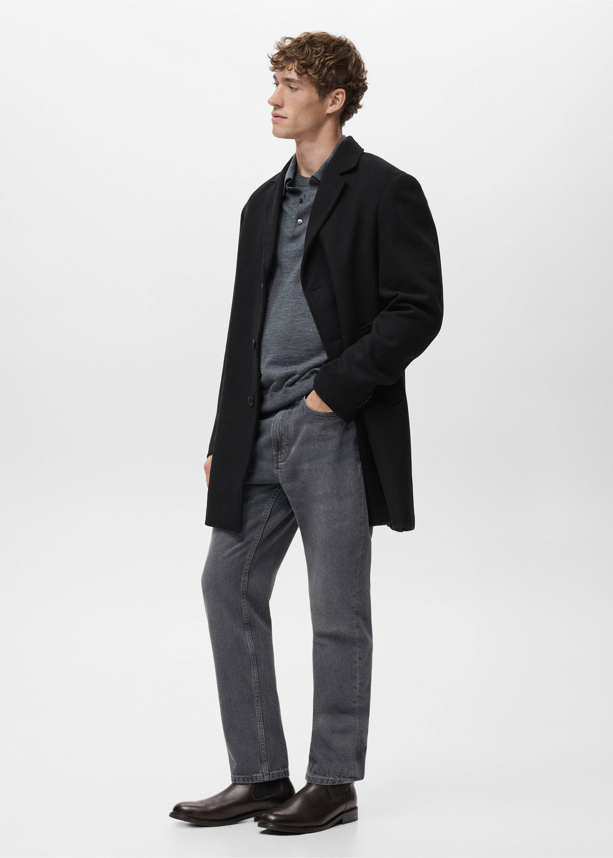 Lightweight recycled wool coat - Details of the article 2, Black. Ref: 17068640-00.