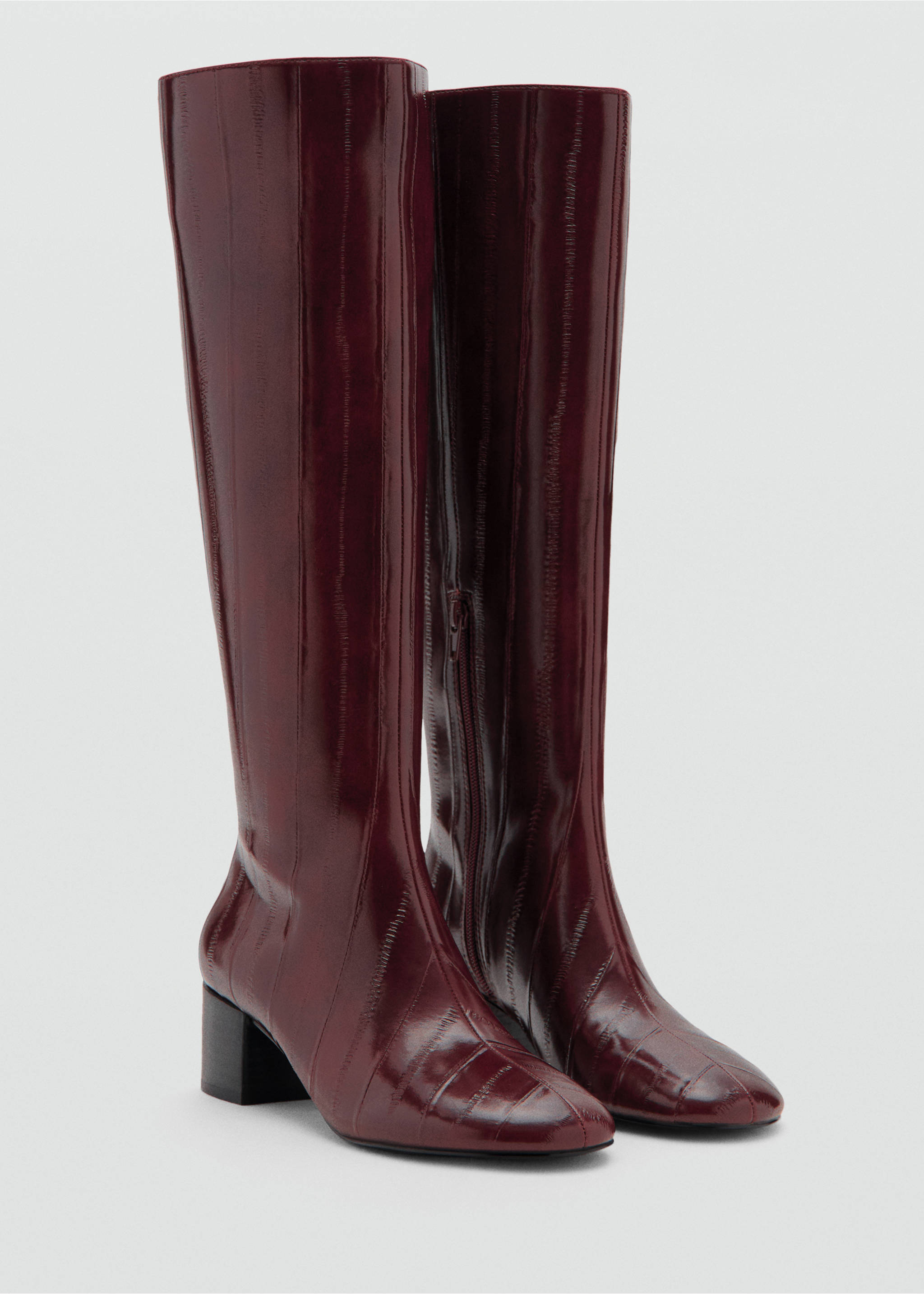 Textured heeled boots - Medium plane, Burgundy. Ref: 17069095-00.